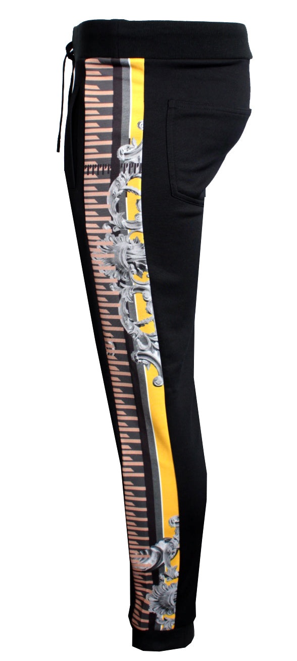 Men's Side Panel Print Joggers-Black
