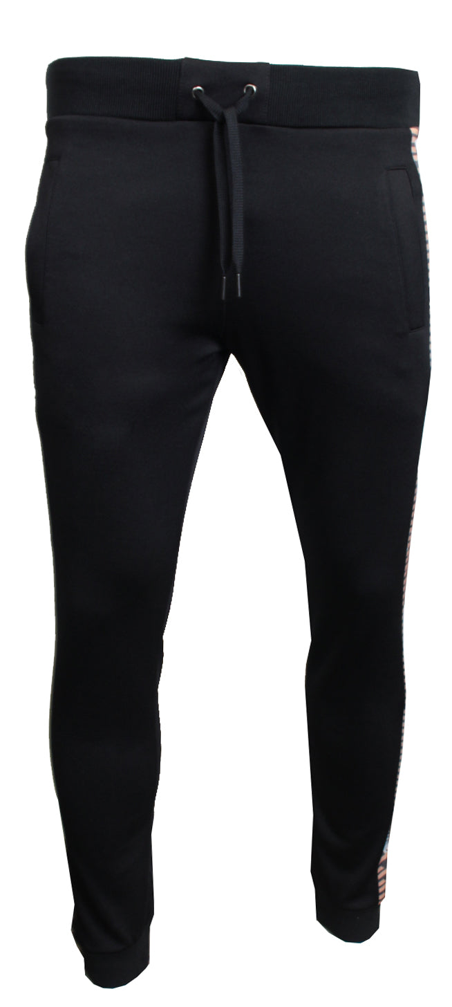 Men's Side Panel Print Joggers-Black