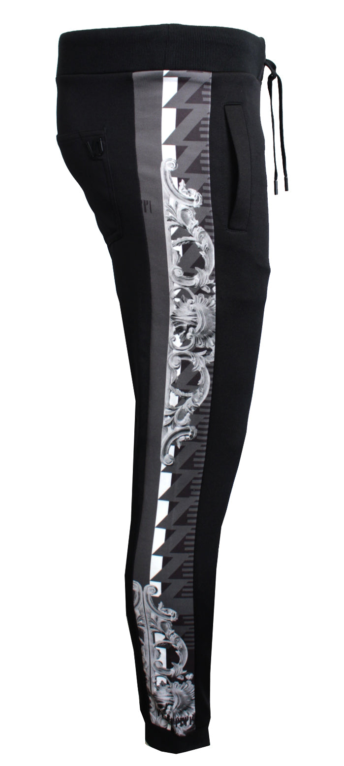 Men's Side Panel Print Joggers-Black
