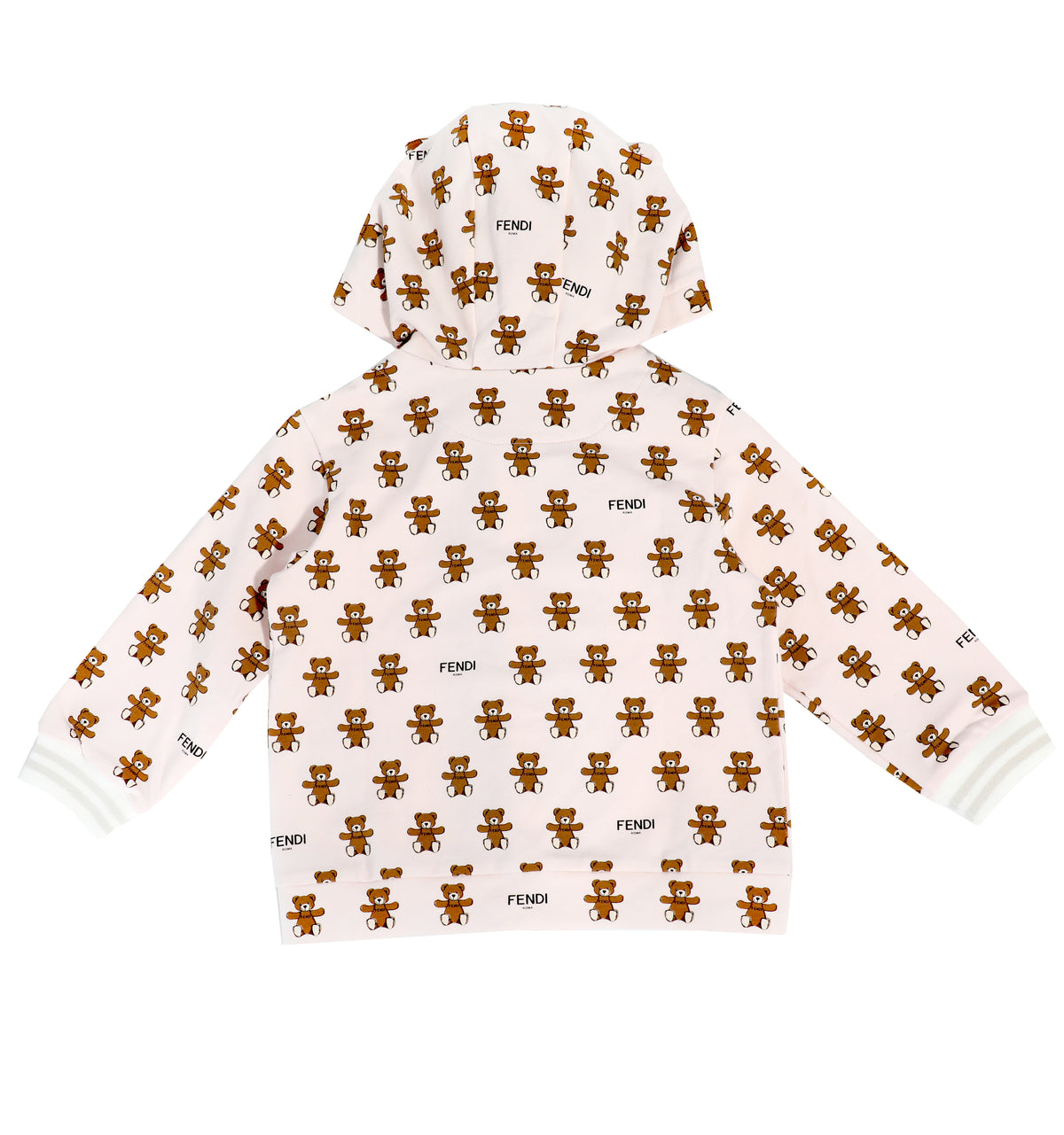 BABY BEAR HOOD ZIP UP SWEATSHIRT W/ ALLOVER BEAR PRINT-LIGHT PINK
