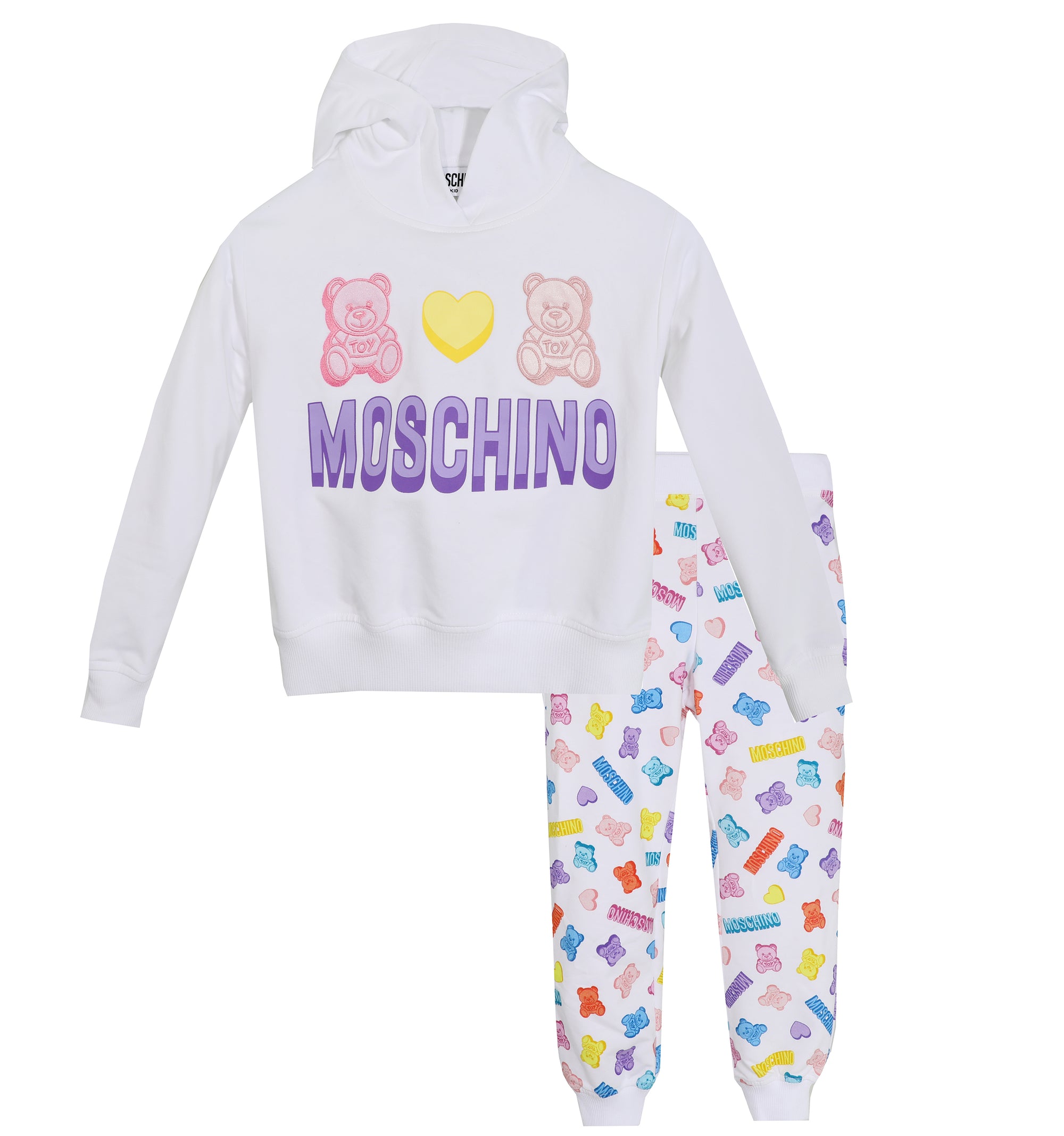 GIRLS CANDY BEAR AND TEXT HOODED TRACKSUIT - WHITE