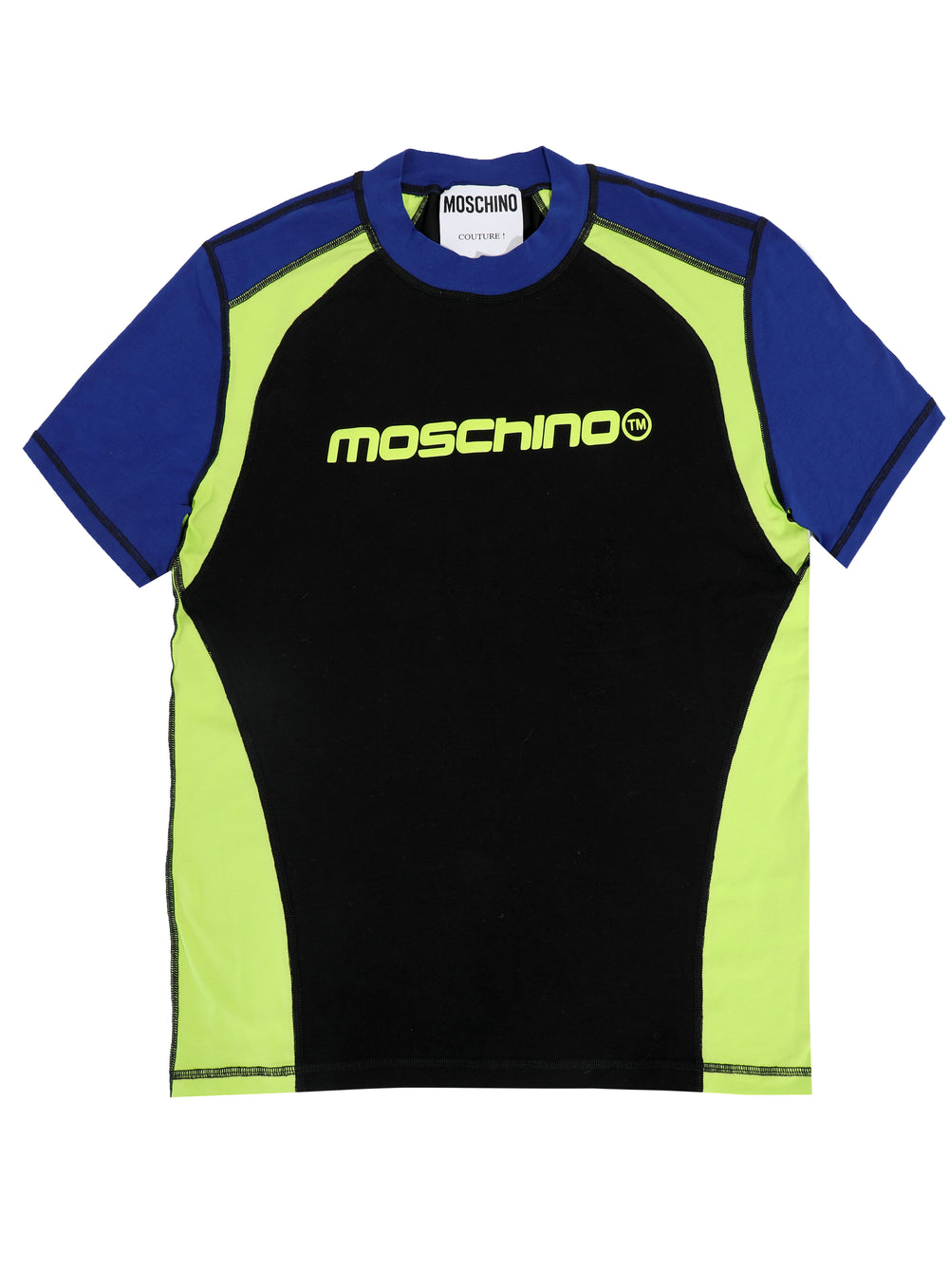 Moschino Organic Cotton Jersey Tee in black with neon green and blue – view 1 of 1