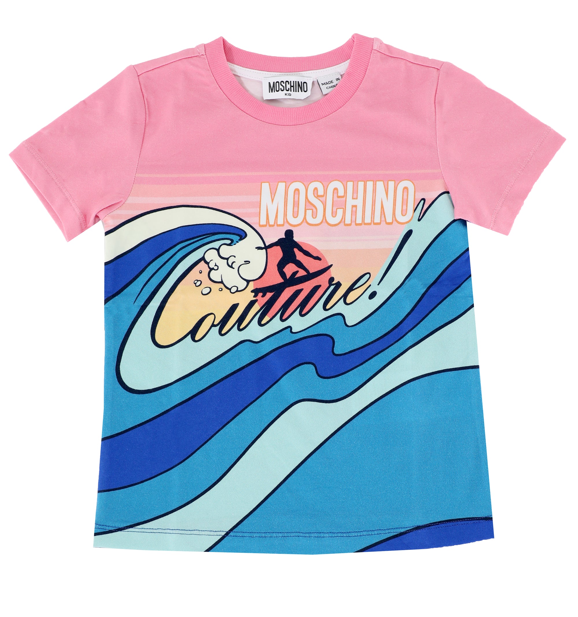 MOSCHINO BOYS SURFER ON WAVES GRAPHIC MINI ME SS TEE - SUNSET