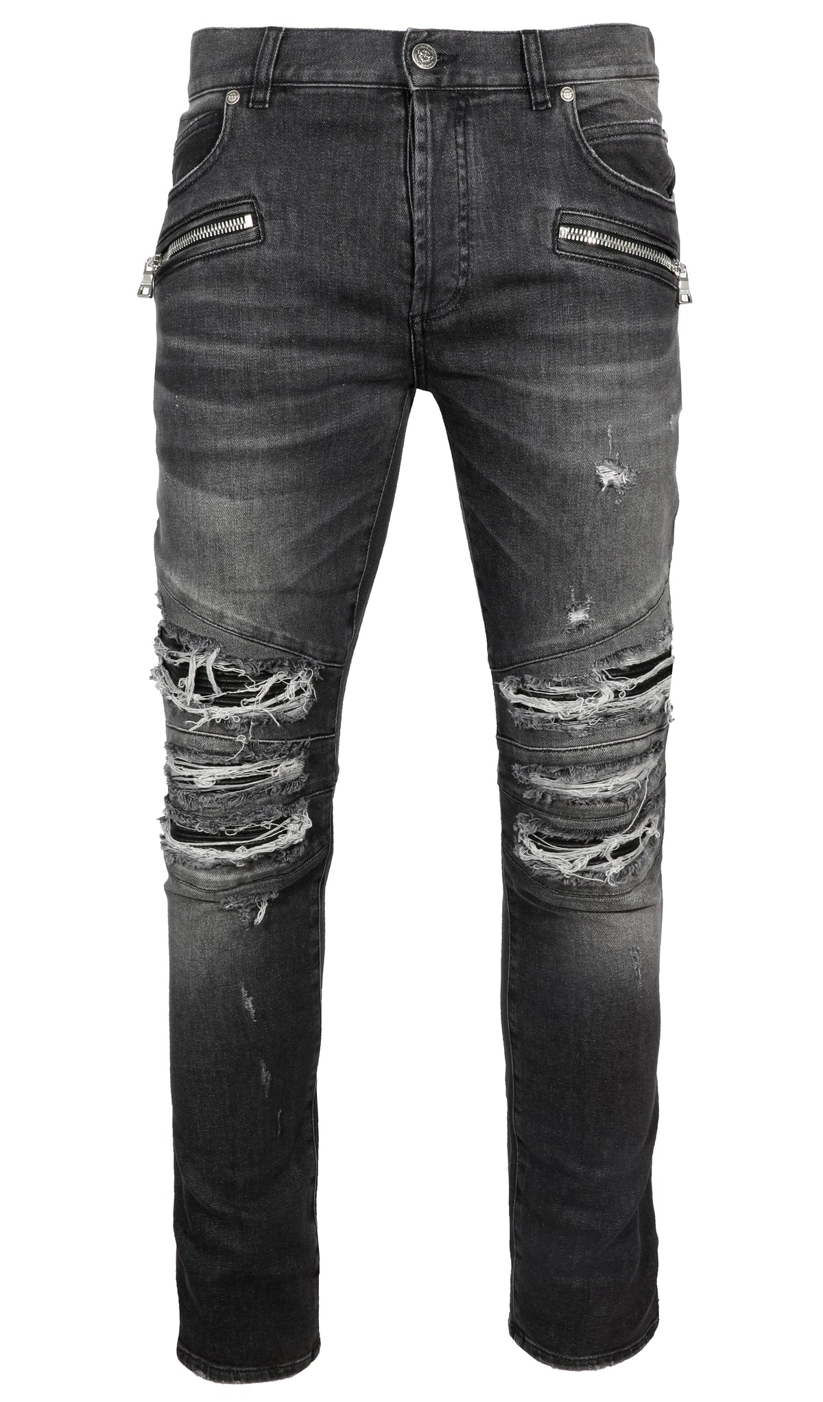 BALMAIN RIBBED PATCHES SLIM JEANS-DESTORY MEDIUM - HEEL/TACCO