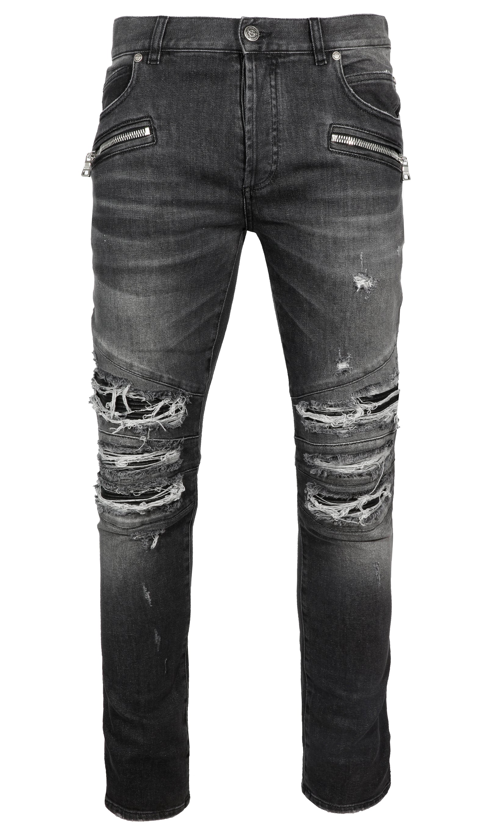 BALMAIN RIBBED PATCHES SLIM JEANS-DESTORY MEDIUM - HEEL/TACCO