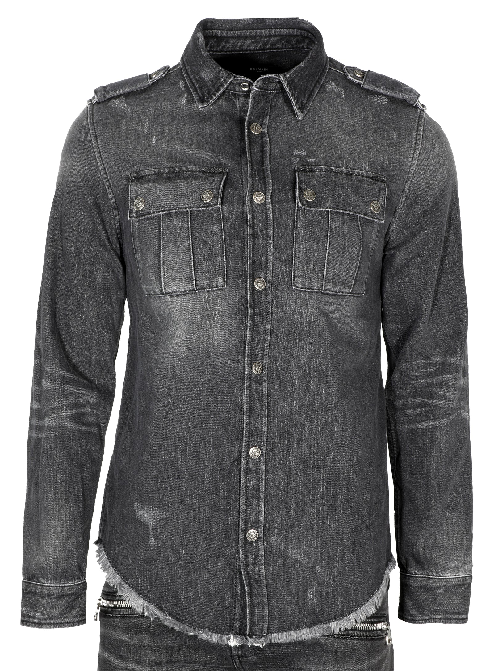 Raw Bottom Denim Shirt - Black