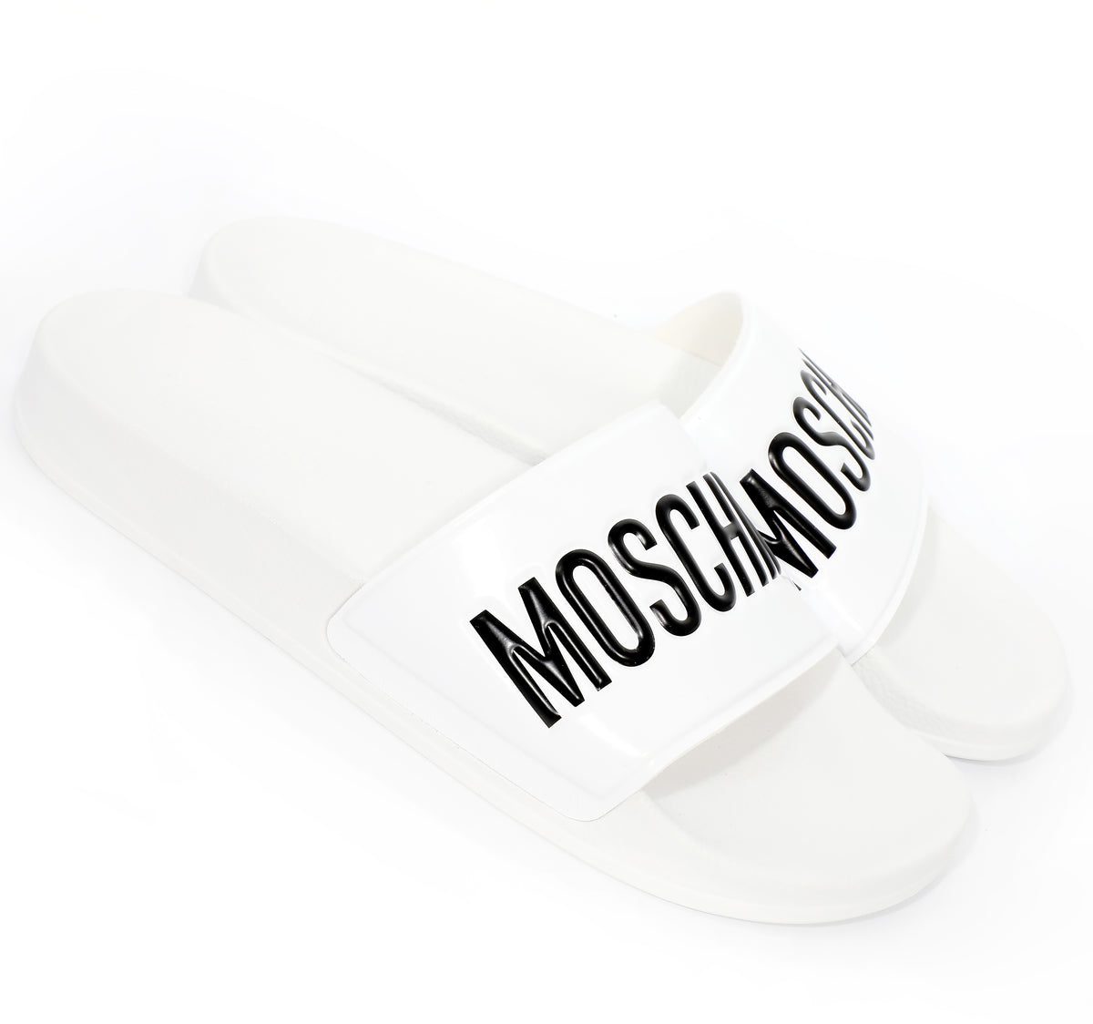 POOL SLIDES IN RUBBER WITH LOGO - WHITE/BLACK