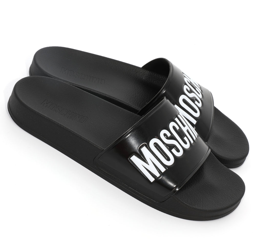 Moschino Men's Rubber Logo Pool Slides – Black – view 1 of 4
