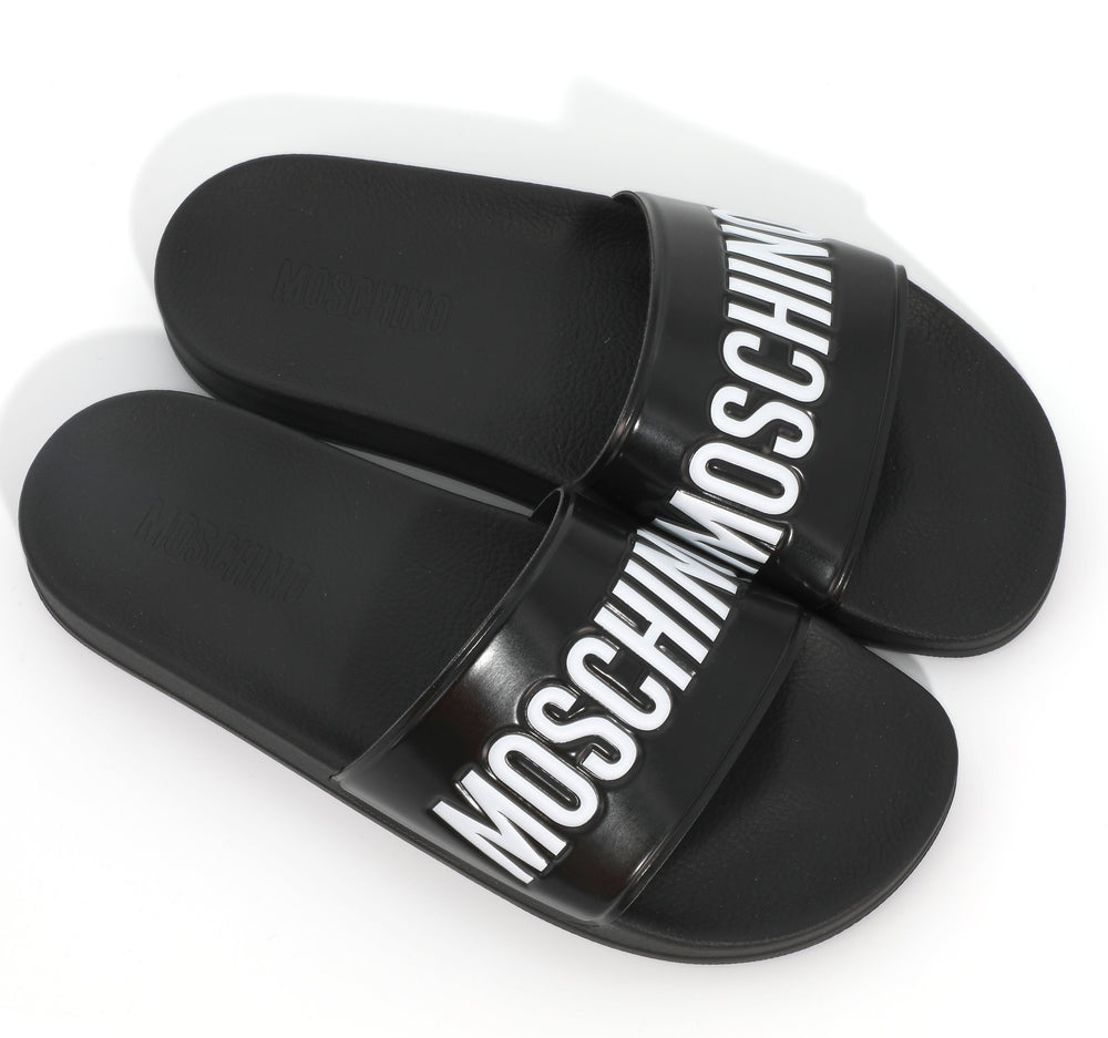 Moschino Men's Rubber Logo Pool Slides – Black – view 3 of 4