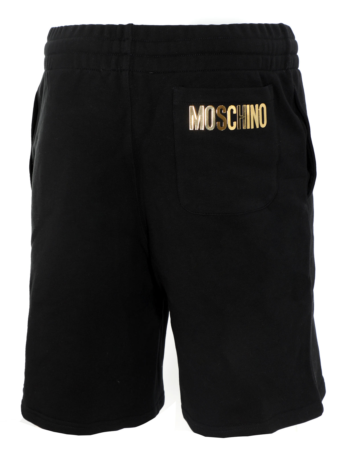 MOSCHINO GOLD PLATTED TEXT BACK POCKET SHORTS - BLACK