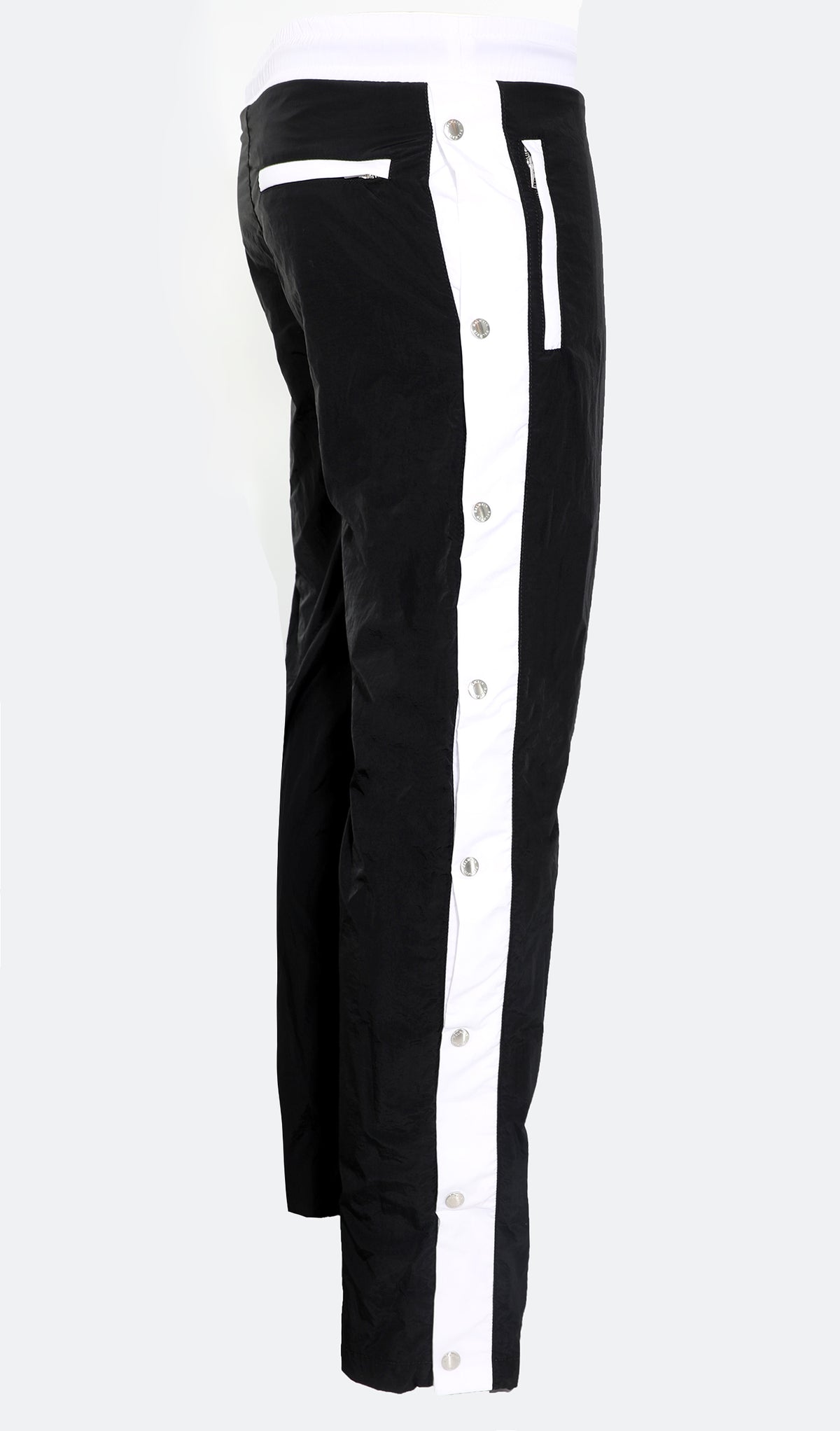 NYLON SNAPPED TRACKPANTS - BLACK AND WHITE