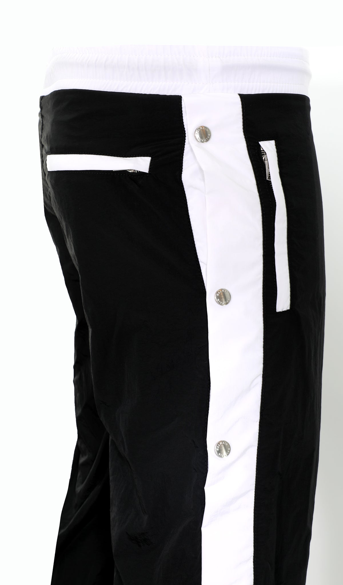 NYLON SNAPPED TRACKPANTS - BLACK AND WHITE