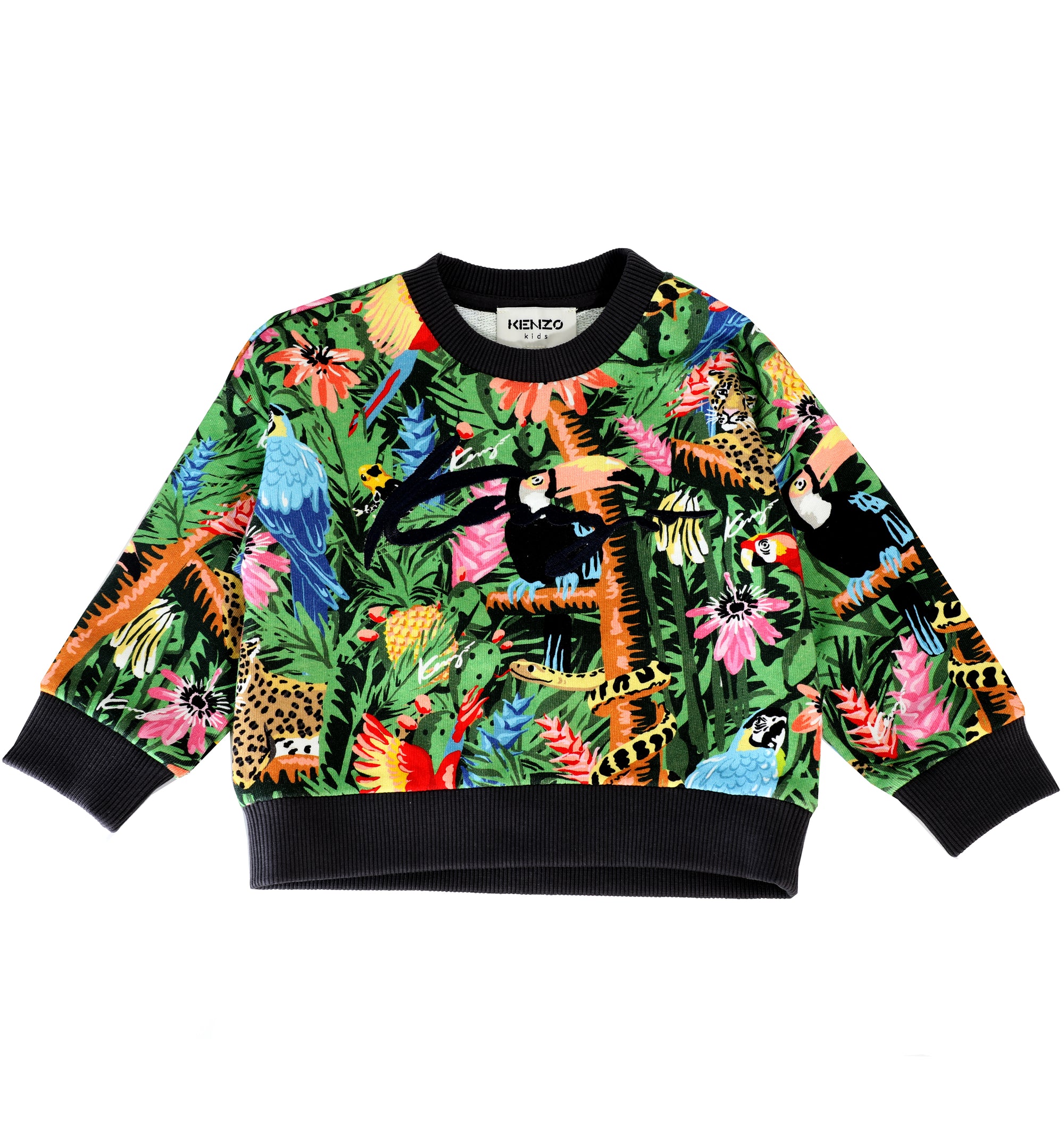 NO BRUSHED LIGHT FLEECE - ALL OVER TROPICAL AND EMBROIDERED KENZO ON THE FRONT