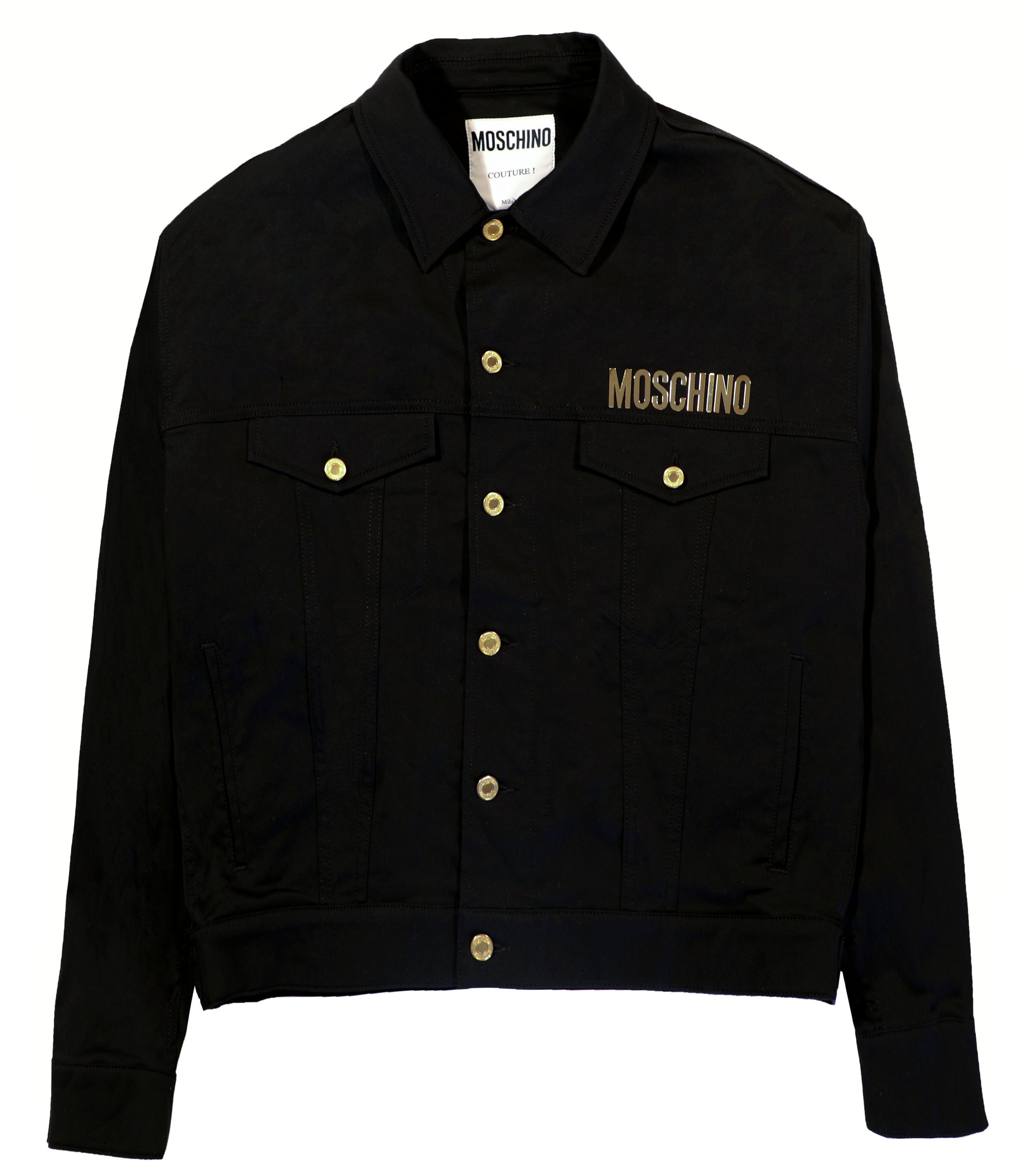 MEN'S GABARDINE JACKET WITH GOLD PLATED TEXT - BLACK