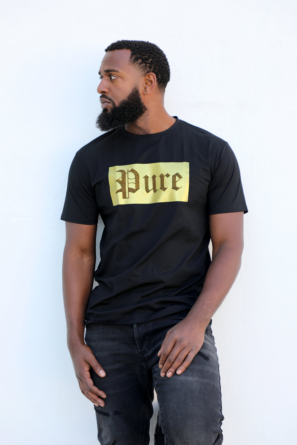 Pure Diamond Block Logo Tee in black and gold – view 6 of 7