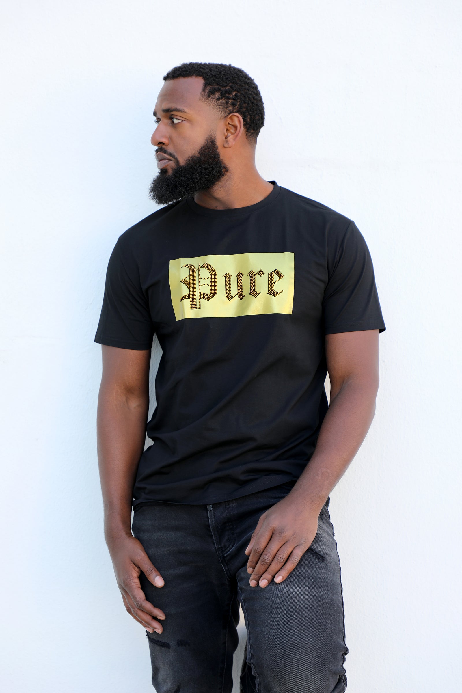 Pure Diamond Block Logo Tee in black and gold – view 6 of 7