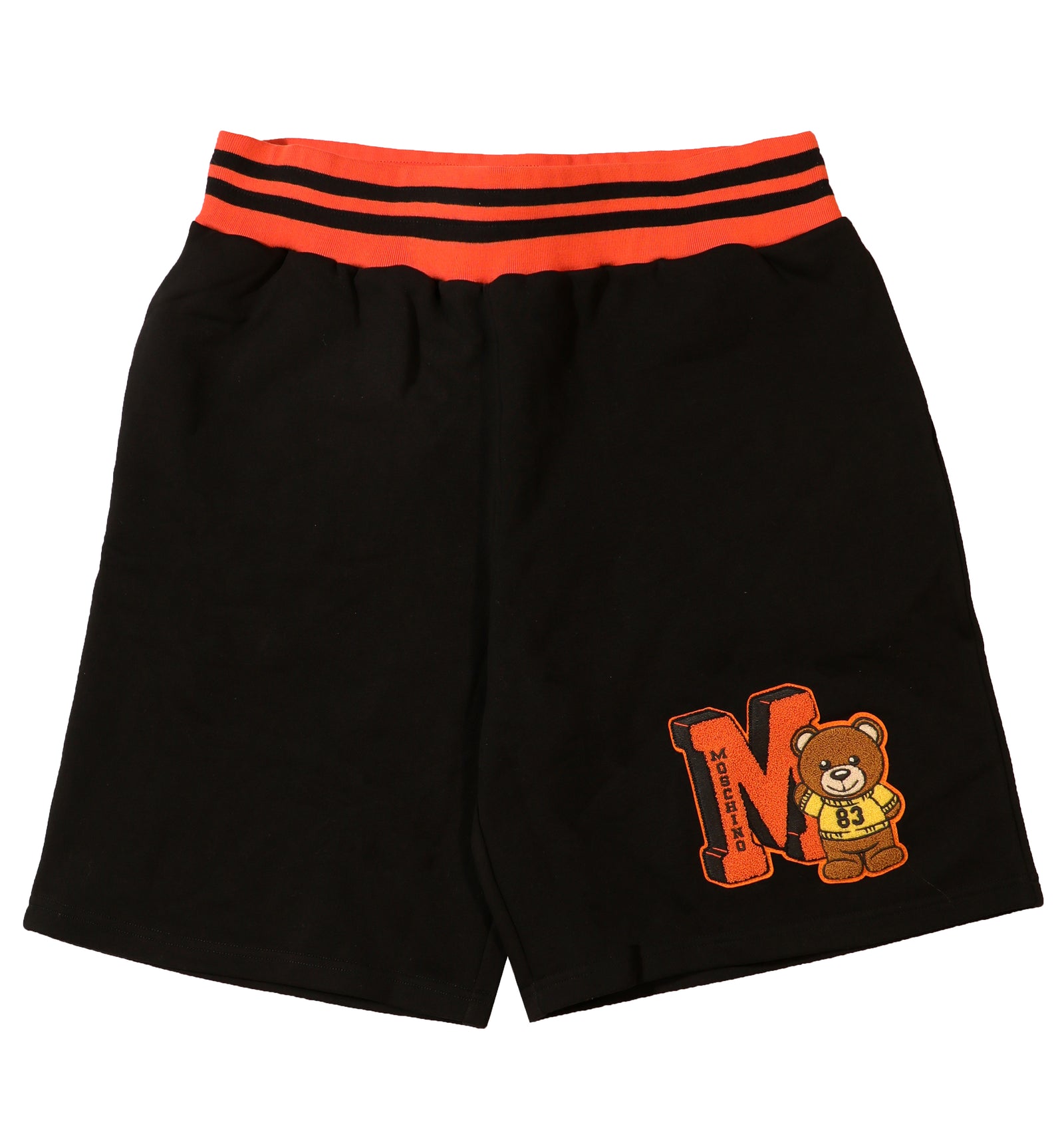 VARSITY TEDDY BEAR ORGANIC FLEECE BERMUDA SHORTS-BLACK