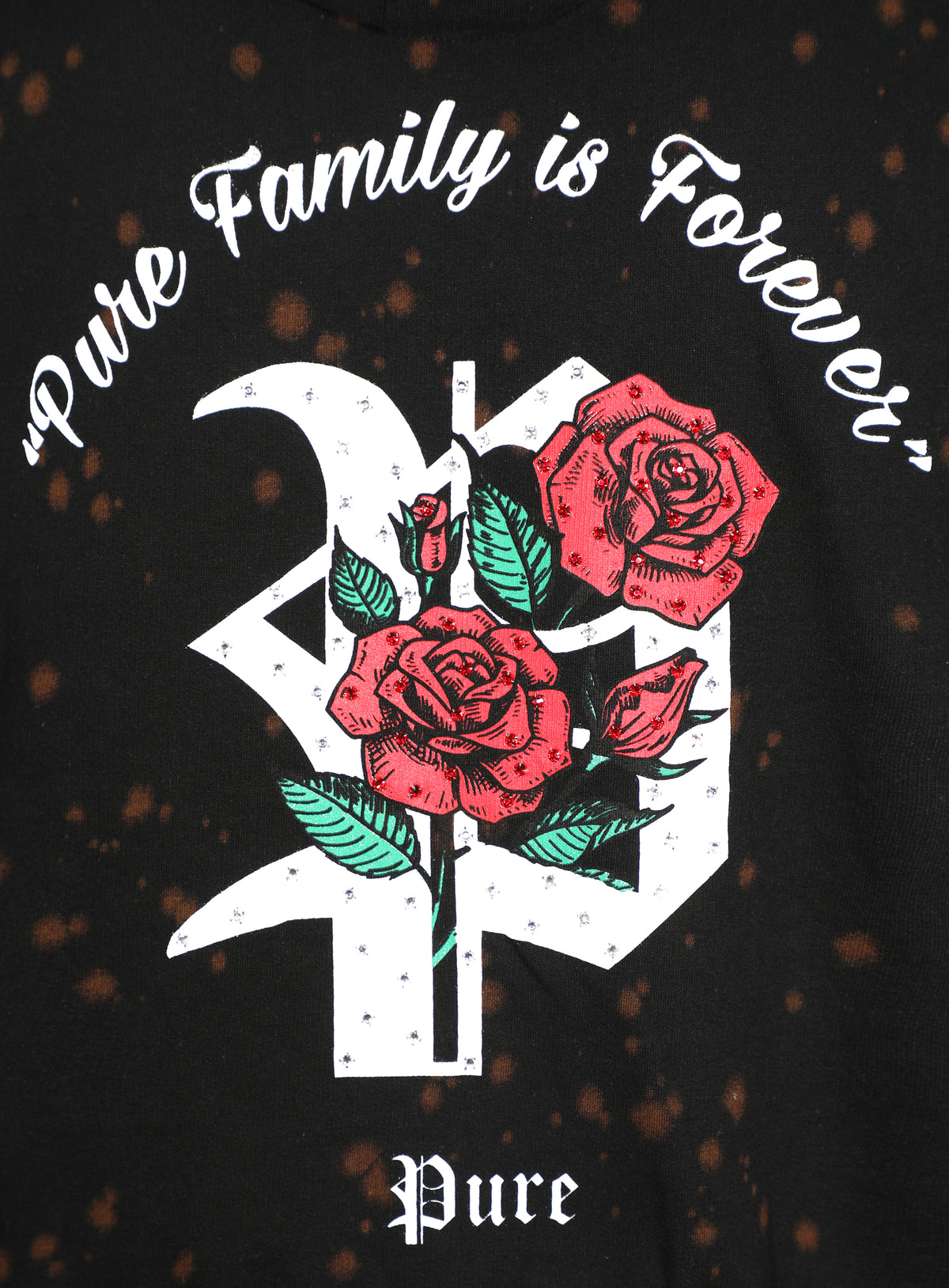 PURE FAMILY IS FOREVER TYE DIE HOODIE W| CRYSTALS - BLACK