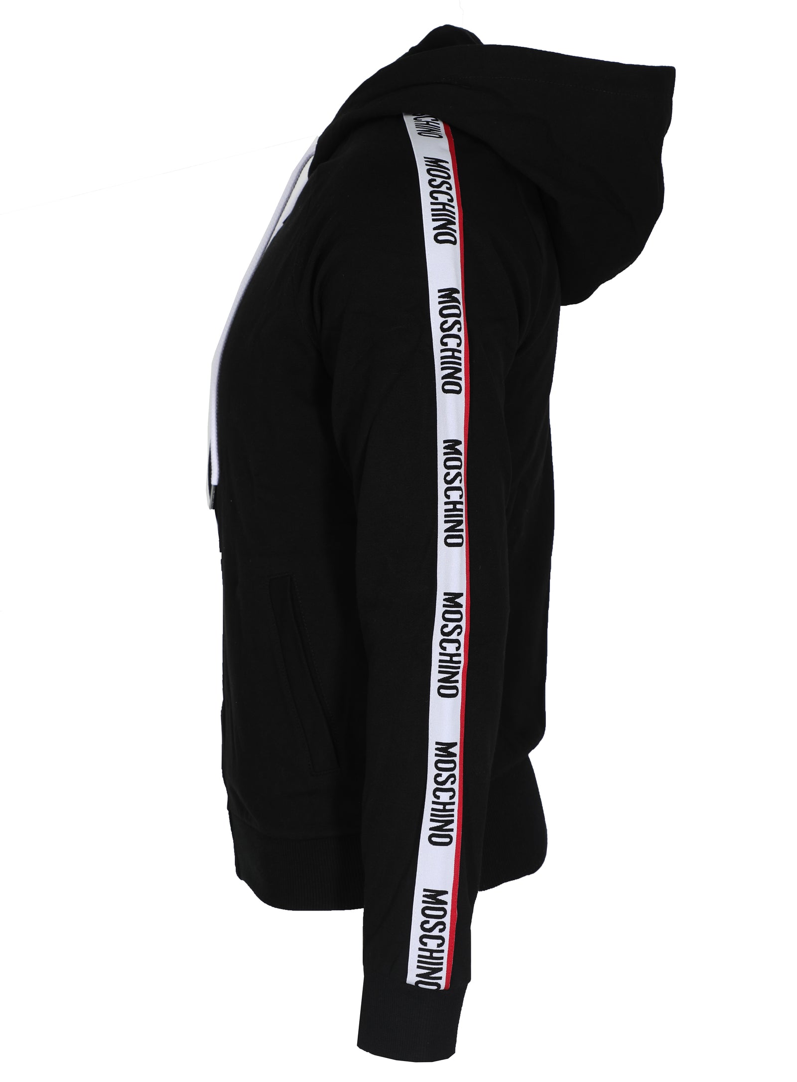SIDE STRIPE FULL ZIP HOODIE - BLACK
