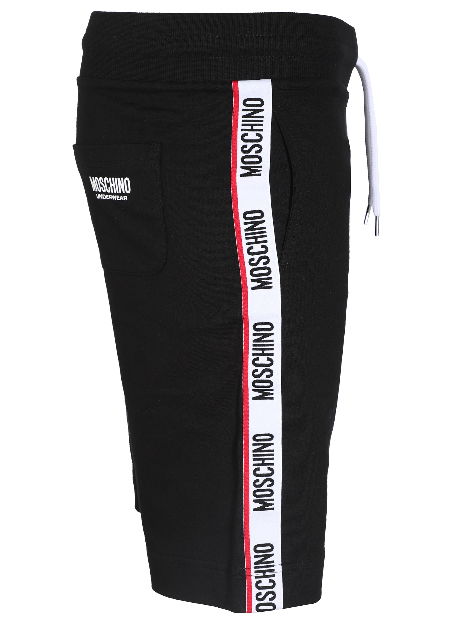 Moschino Side Stripe Logo Shorts in black – view 1 of 3