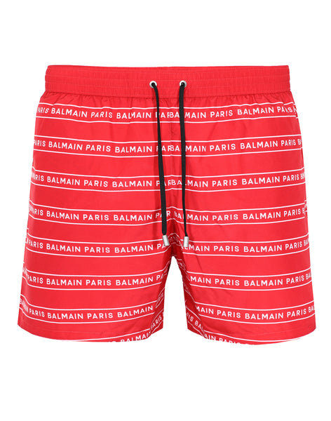 BALMAIN ALLOVER LOGO SWIM SHORT - RED|WHITE - PureAtlanta.com