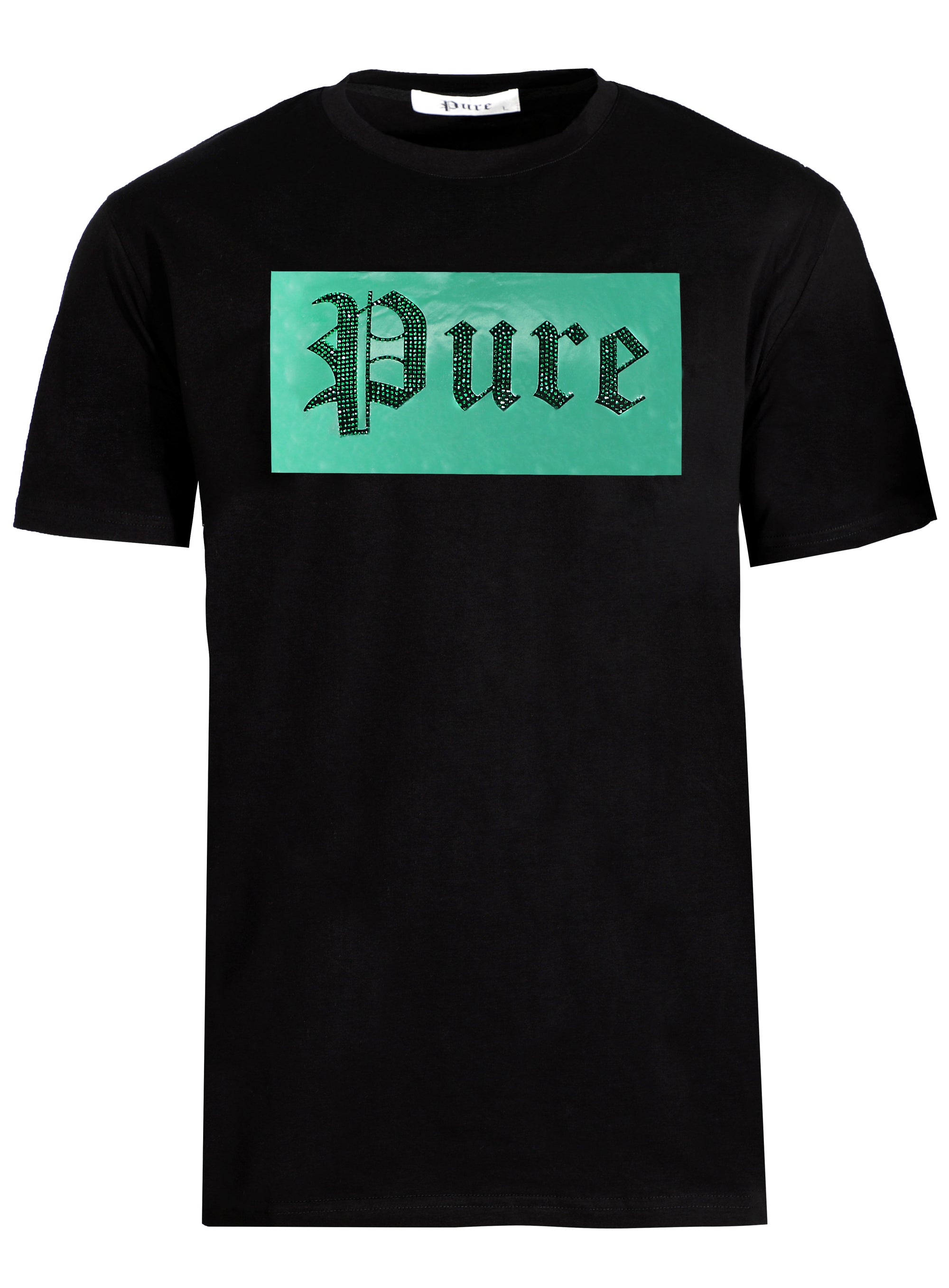 Black Pure Tee With Green Diamond Block Logo