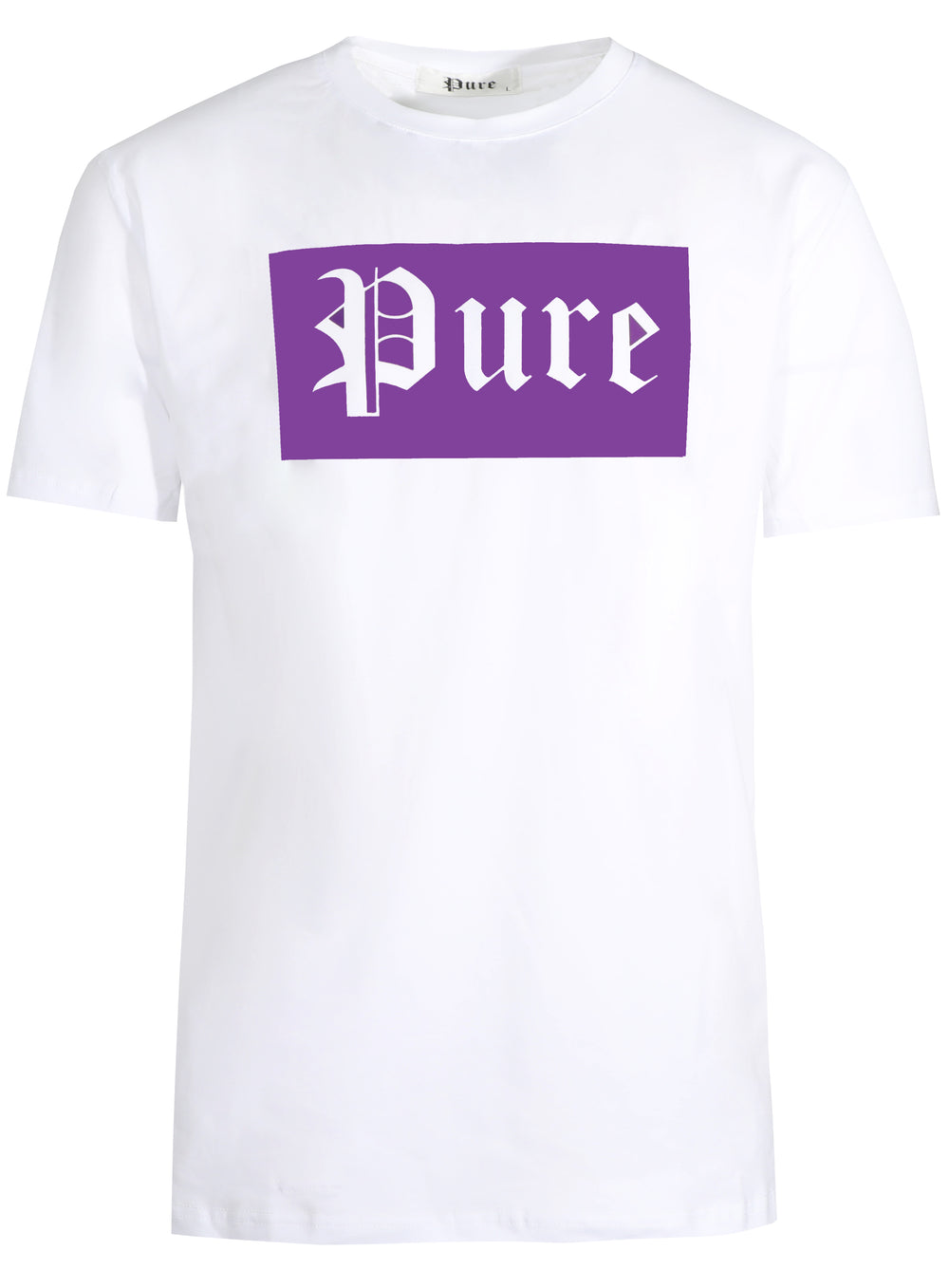 Pure Block Logo Tee in white with purple block logo – view 1 of 1