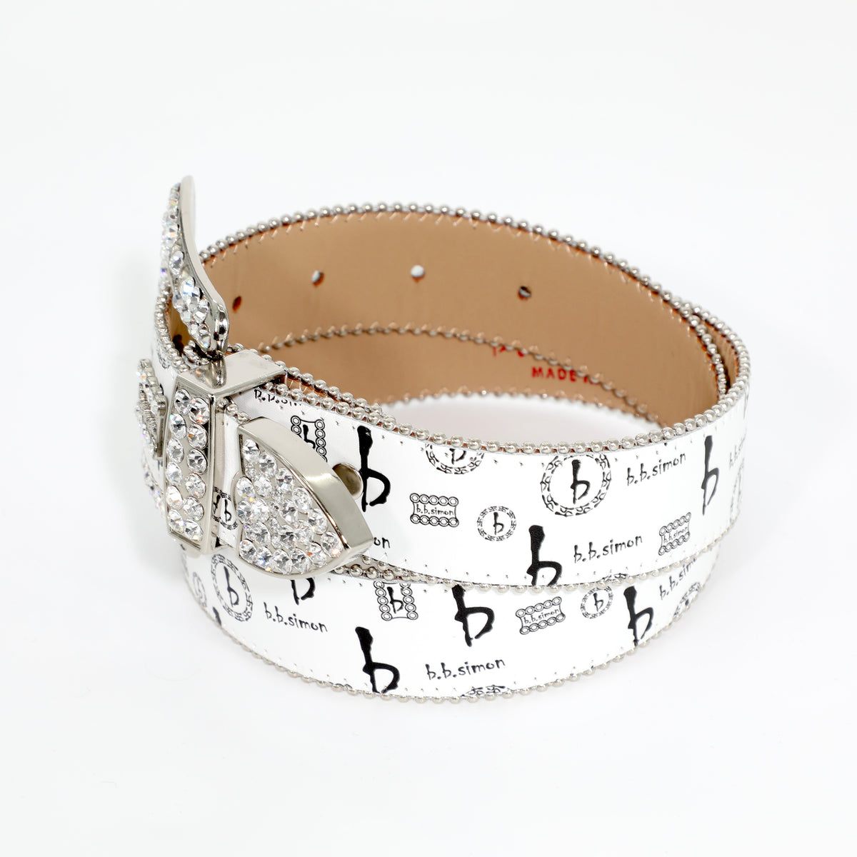 B.B. SIMON MONOGRAM BELT - WHITE