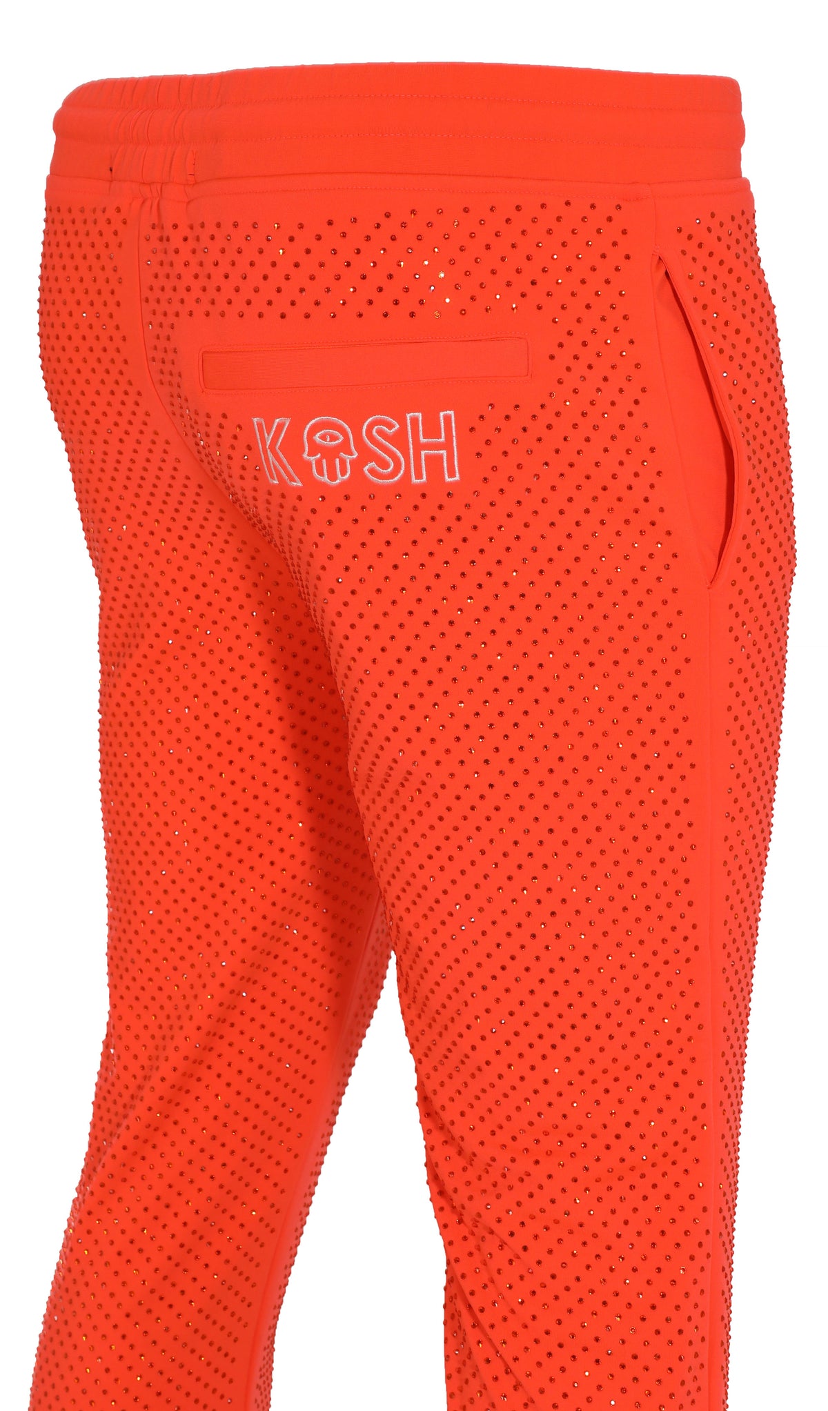 Kash all over diamond track pants Elastic Waistband Drawstring closure Color: Orange 100% Polyester Wrinkle Free Material Fits true to size