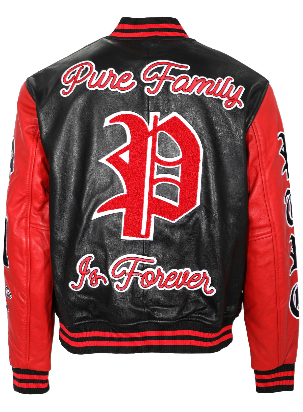 PURE VARSITY LEATHER JACKET - BLACK W/ RED