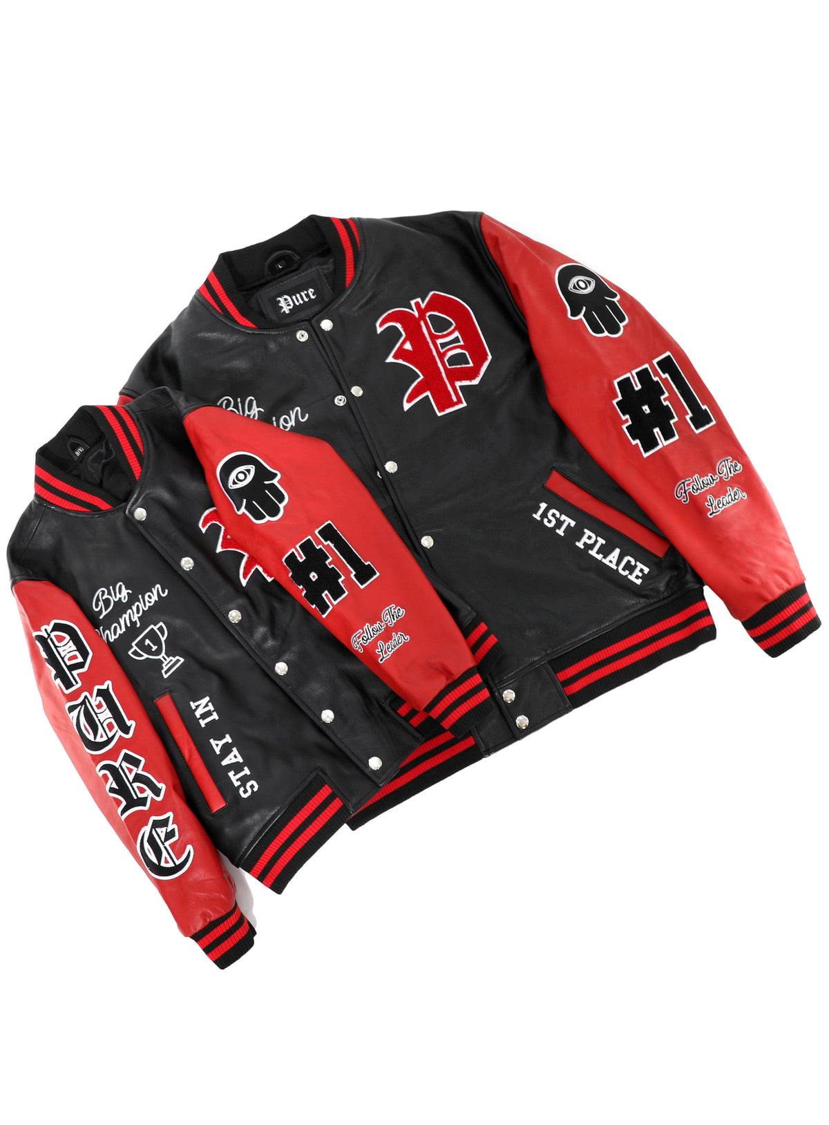 PURE VARSITY LEATHER JACKET - BLACK W/ RED