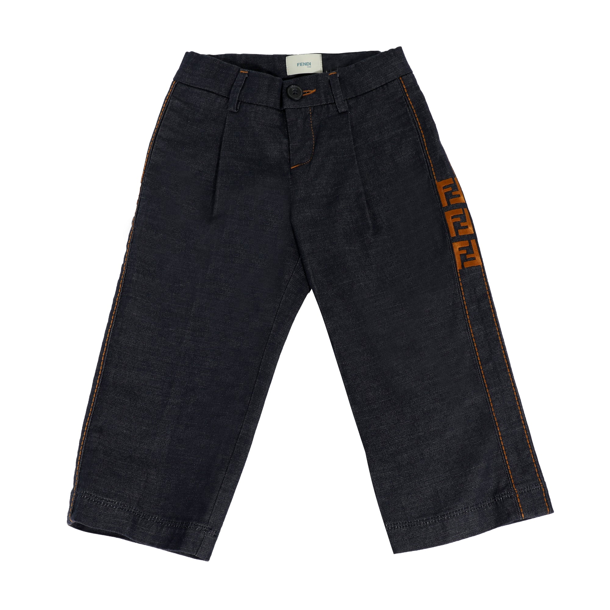 BOY DENIM PANTS W/ ORANGE STITCHING AND FF EMBROIDERY ON THE SIDE