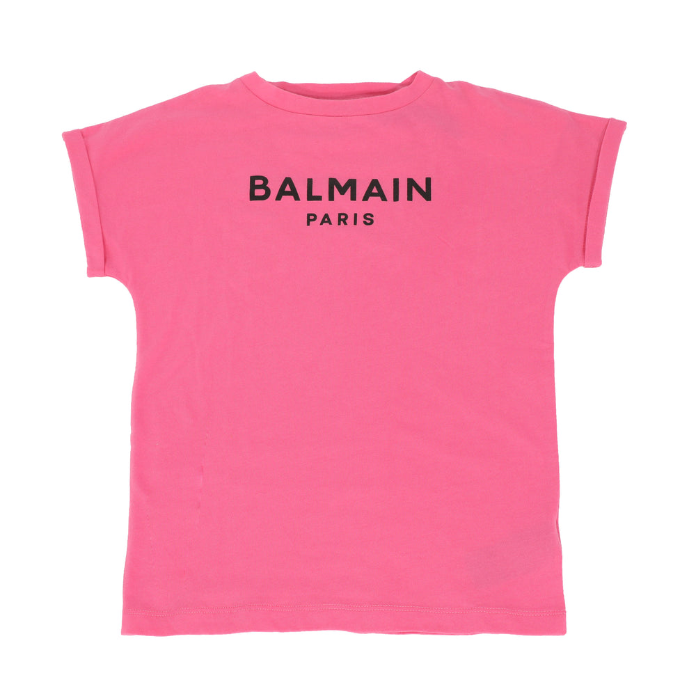 Balmain Girls Mini Me Text Logo SS Tee-Pink