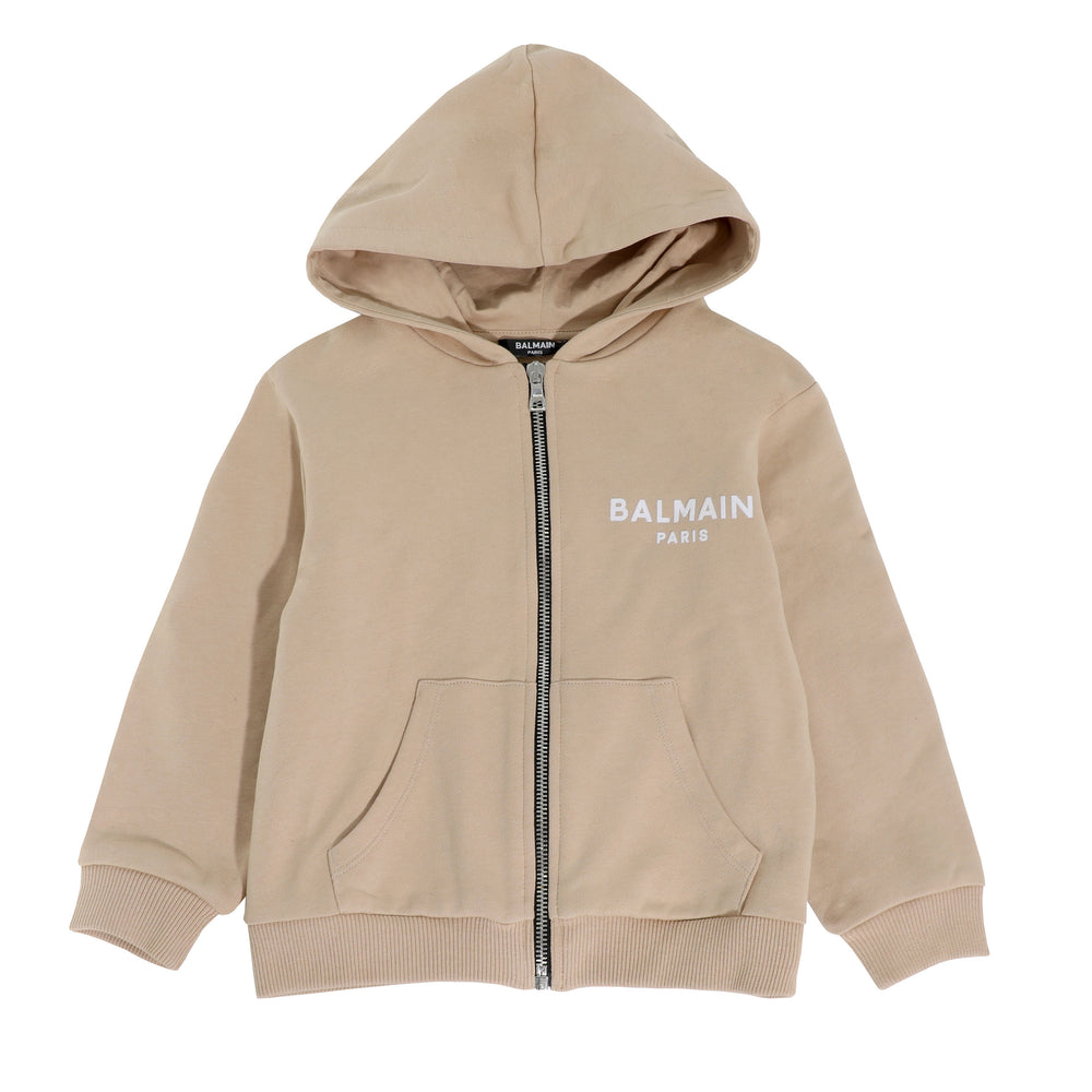 Zip Hoodie w/ Flocked Logo on Chest - Hazelnut