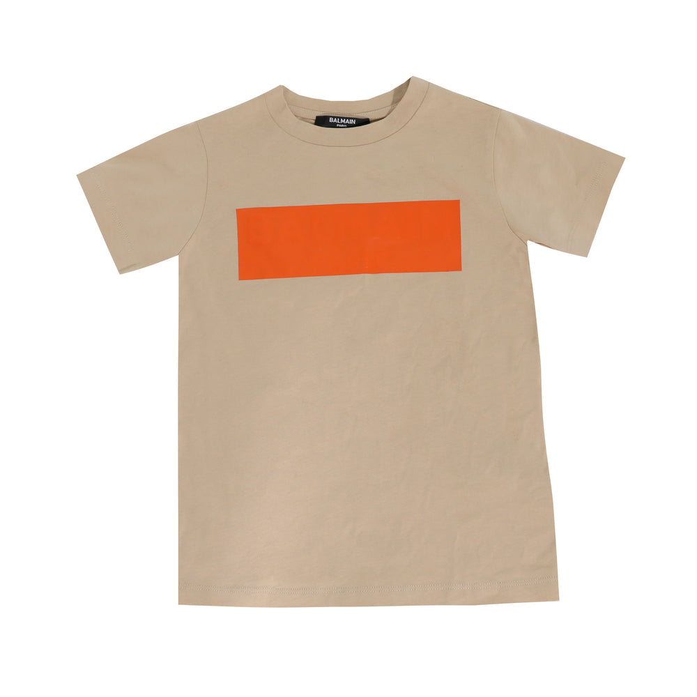 Balmain Paris Boys Mini Me Box Logo Tee in tan – view 1 of 1