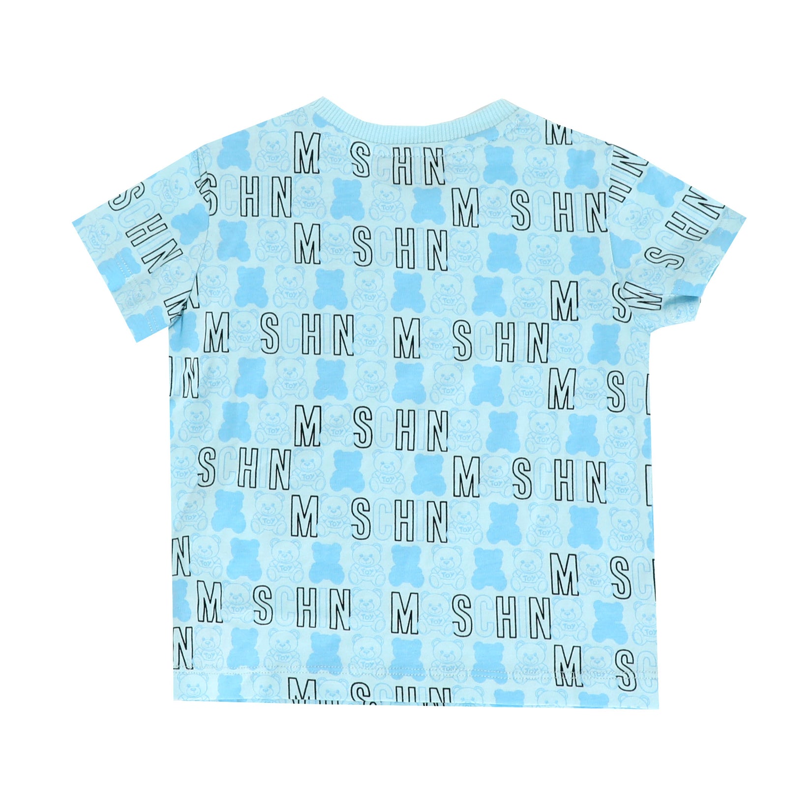 SS Tee With Allover Logo and Bear Print-Sky Blue