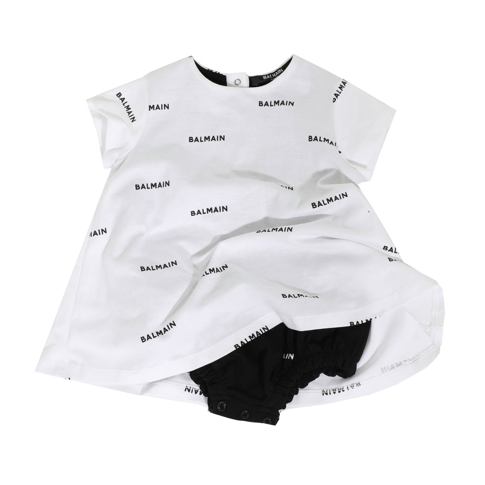 Short Sleeve Romper With All Over Logo - White