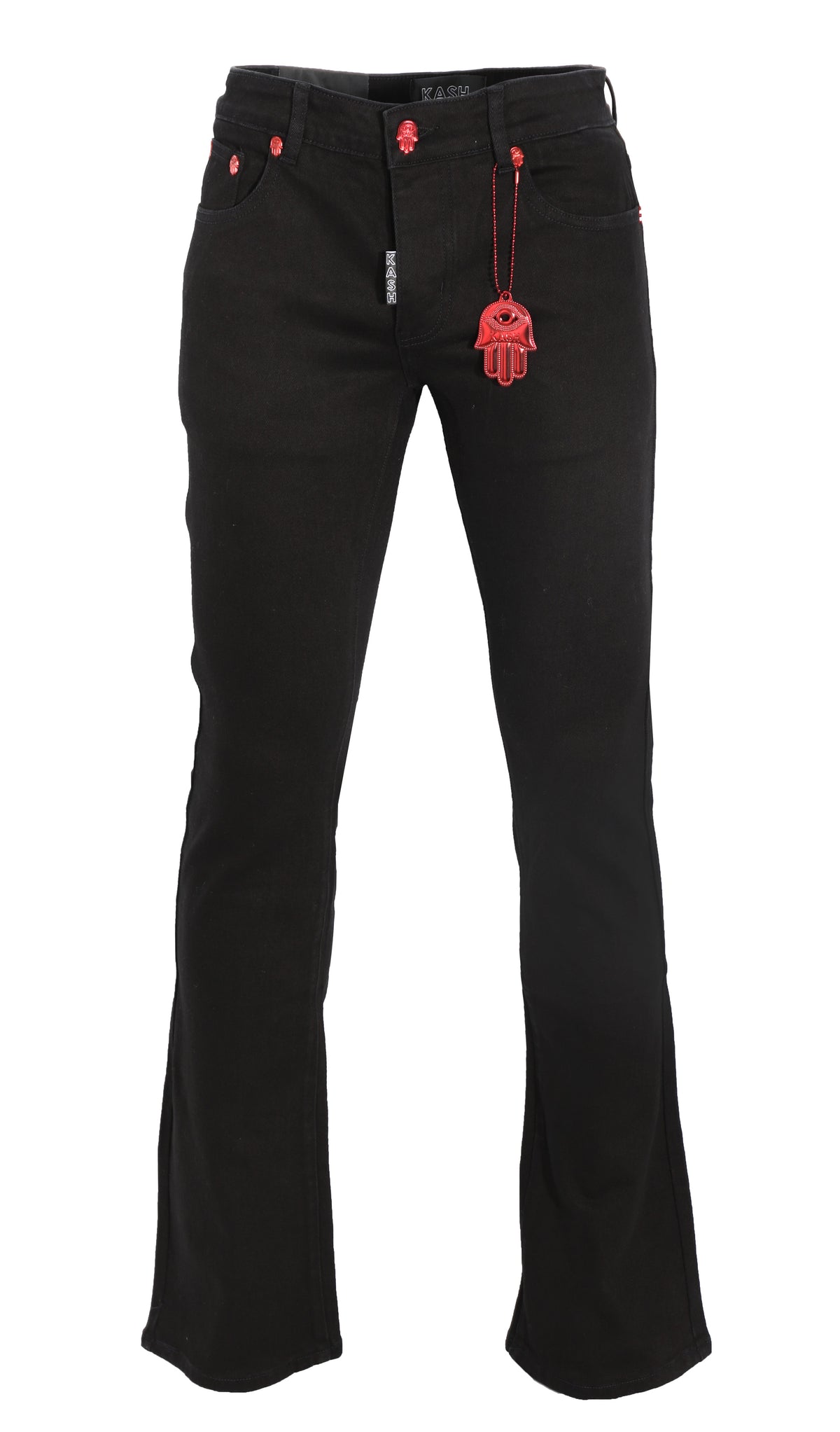 STACKED DENIM W| HAMSA POCKET - BLACK