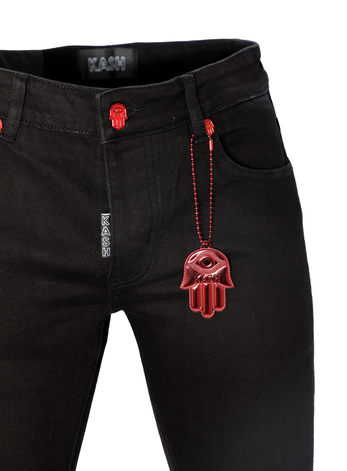 STACKED DENIM W| HAMSA POCKET - BLACK
