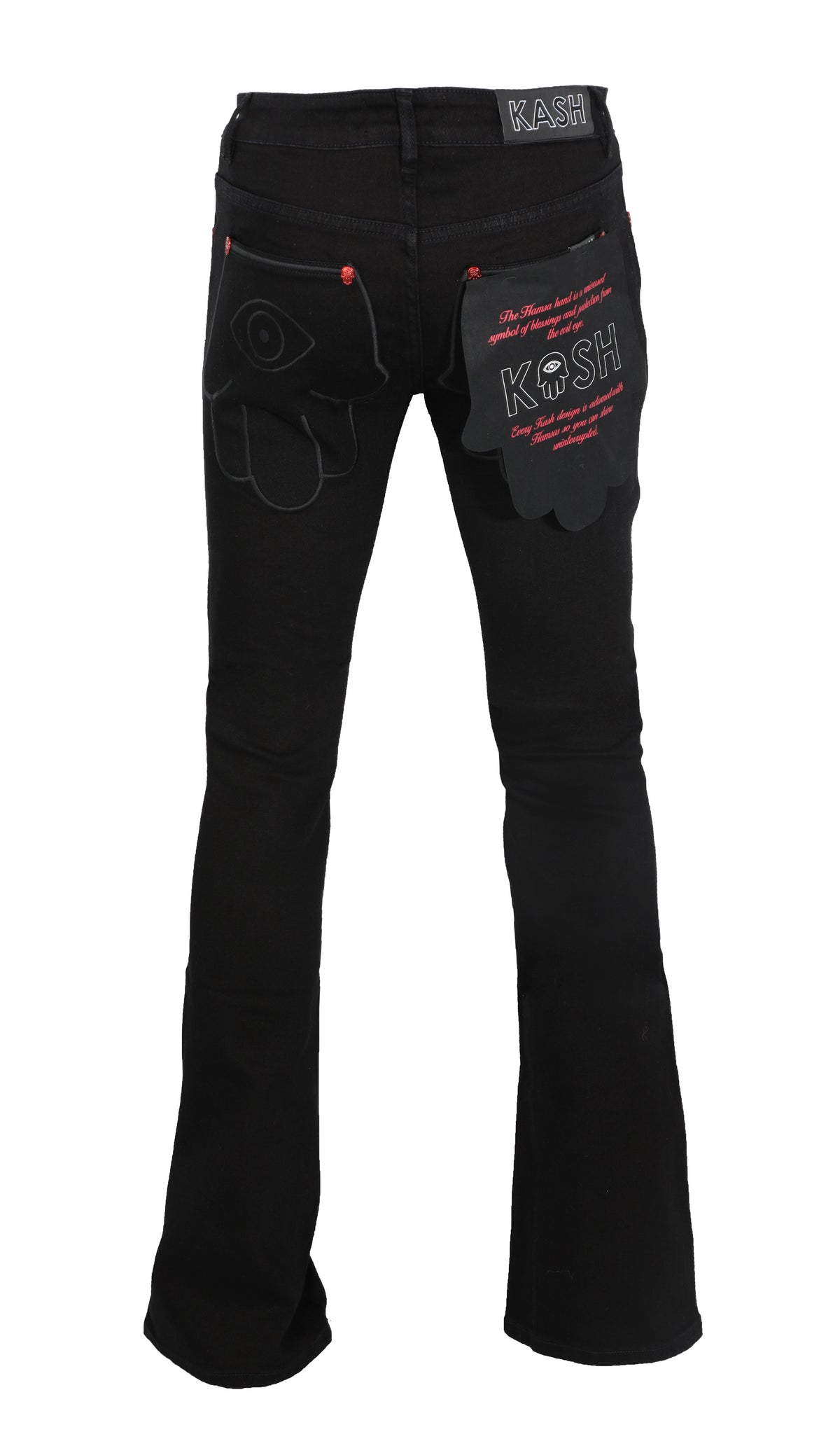 STACKED DENIM W| HAMSA POCKET - BLACK