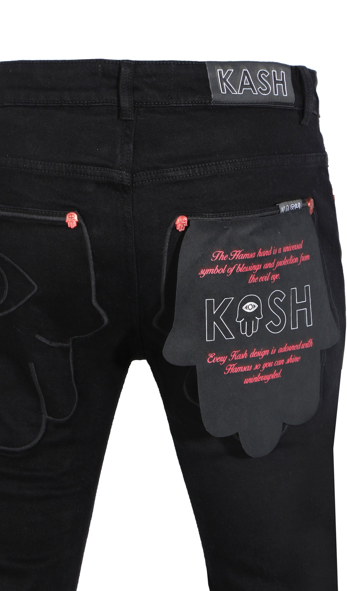 STACKED DENIM W| HAMSA POCKET - BLACK