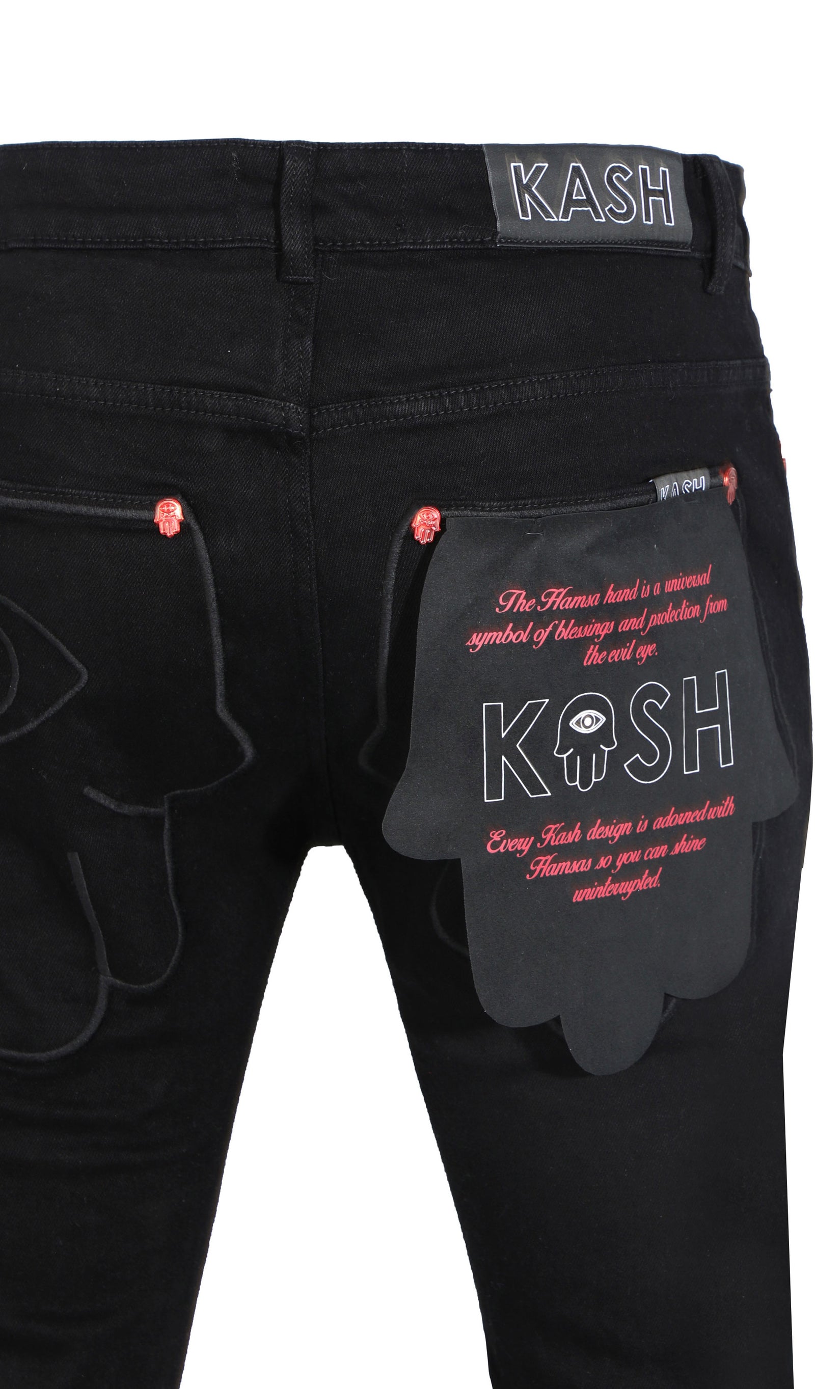 Kash Stacked Denim with Hamsa Pocket in black – view 3 of 5