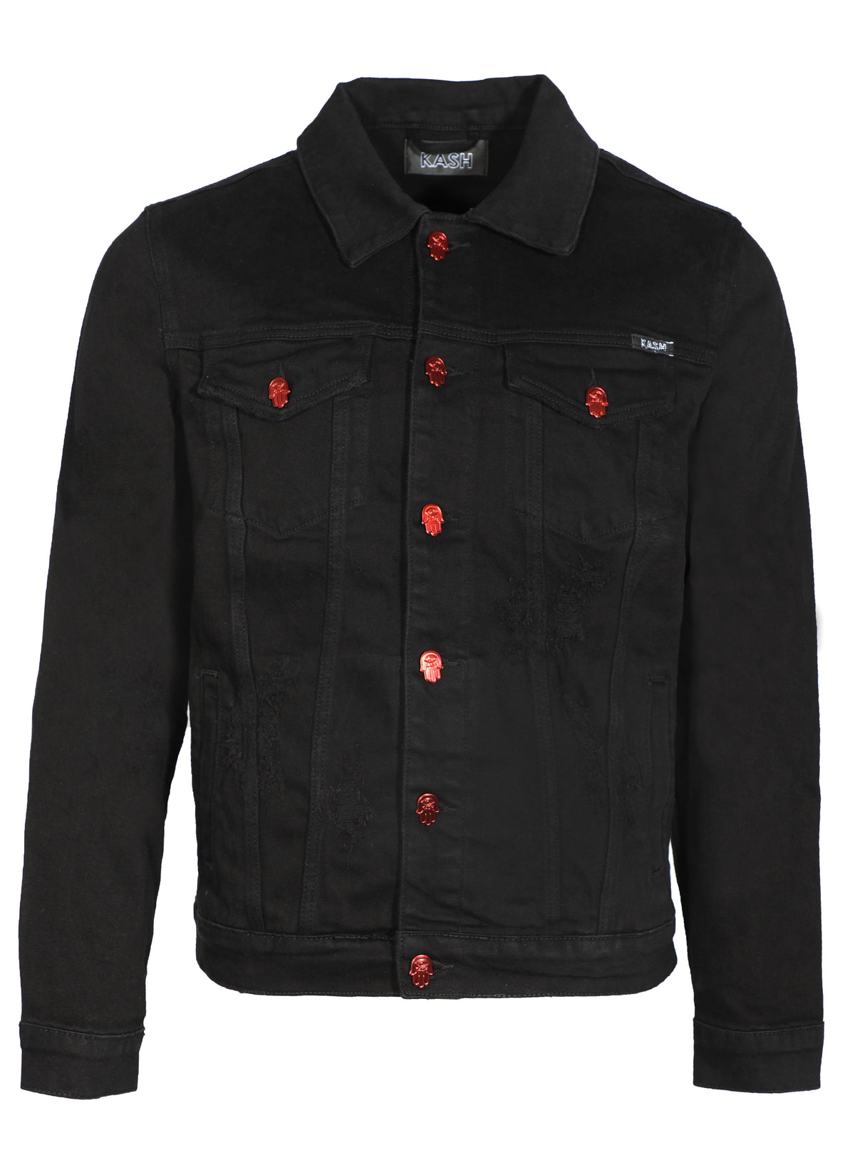DENIM JACKET WITH MULTICOLOR STRINGS - BLACK