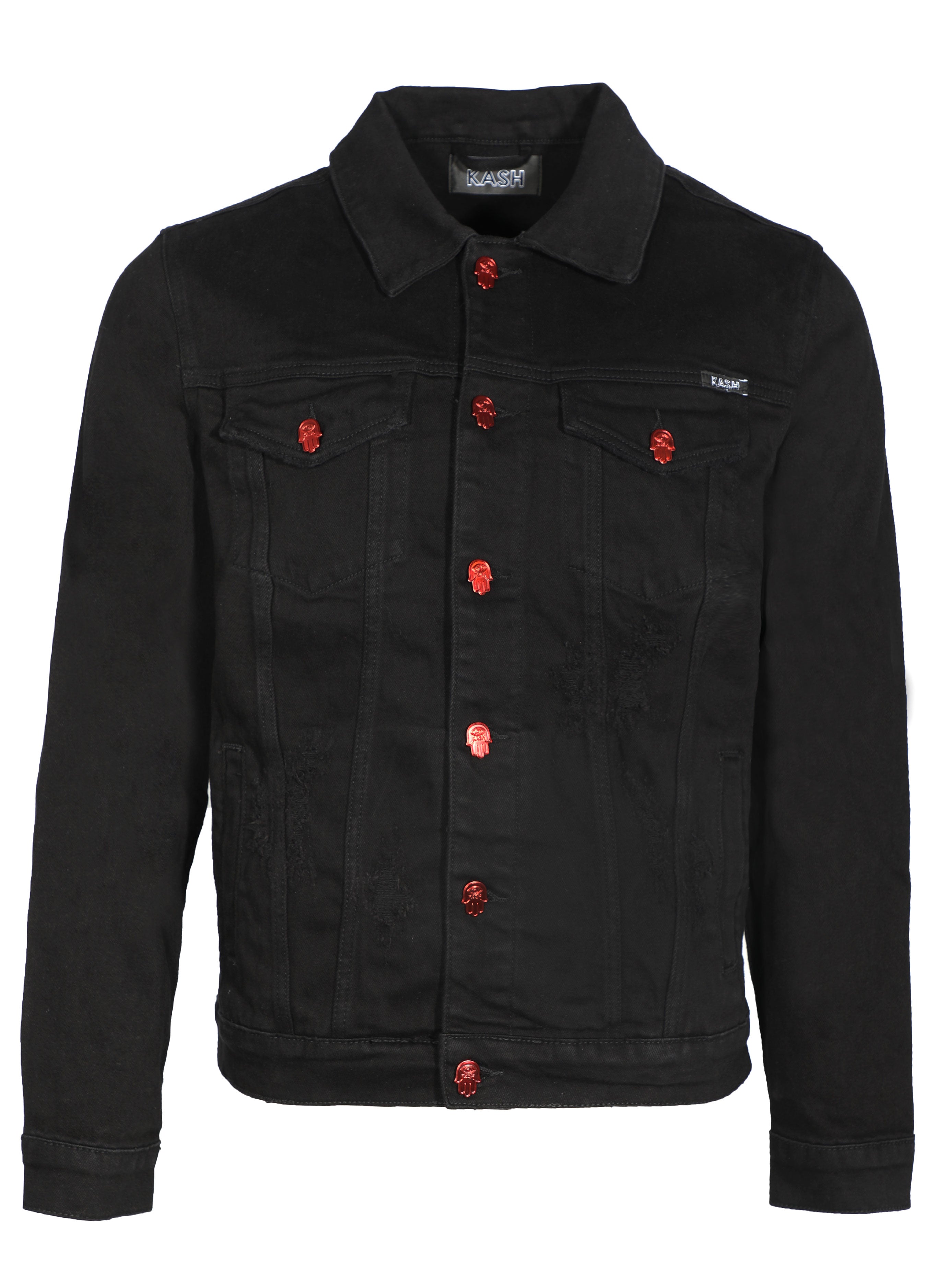DENIM JACKET WITH MULTICOLOR STRINGS BLACK