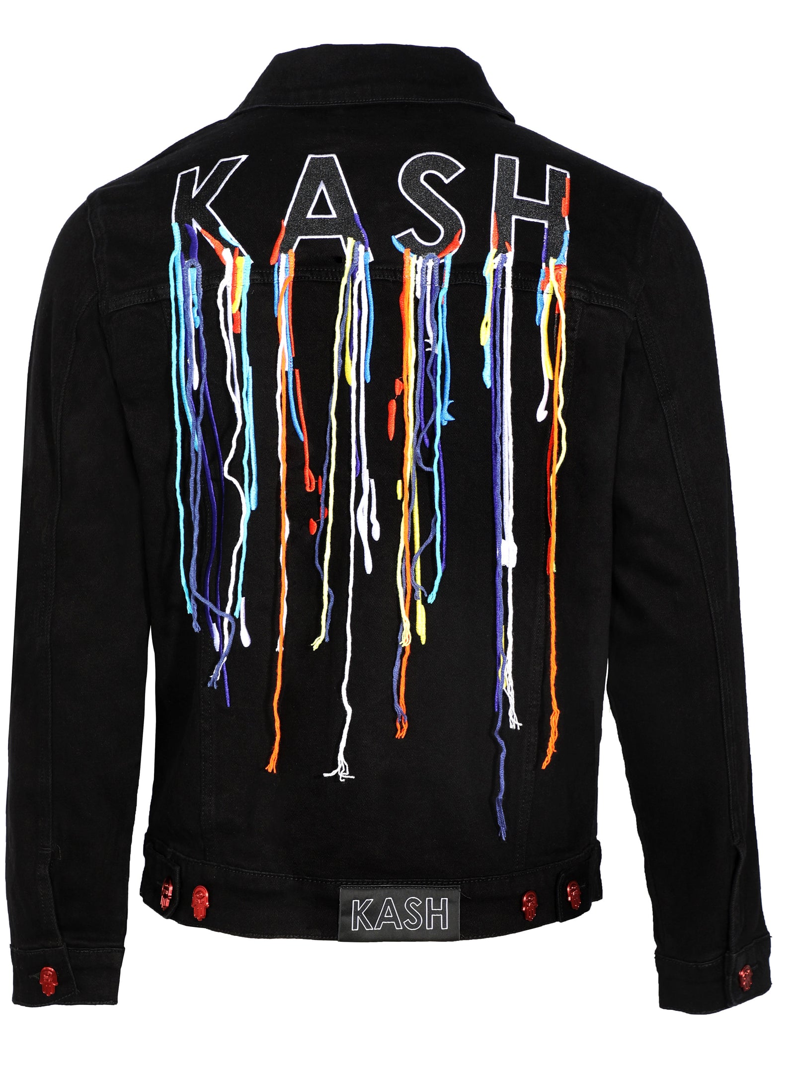 DENIM JACKET WITH MULTICOLOR STRINGS - BLACK