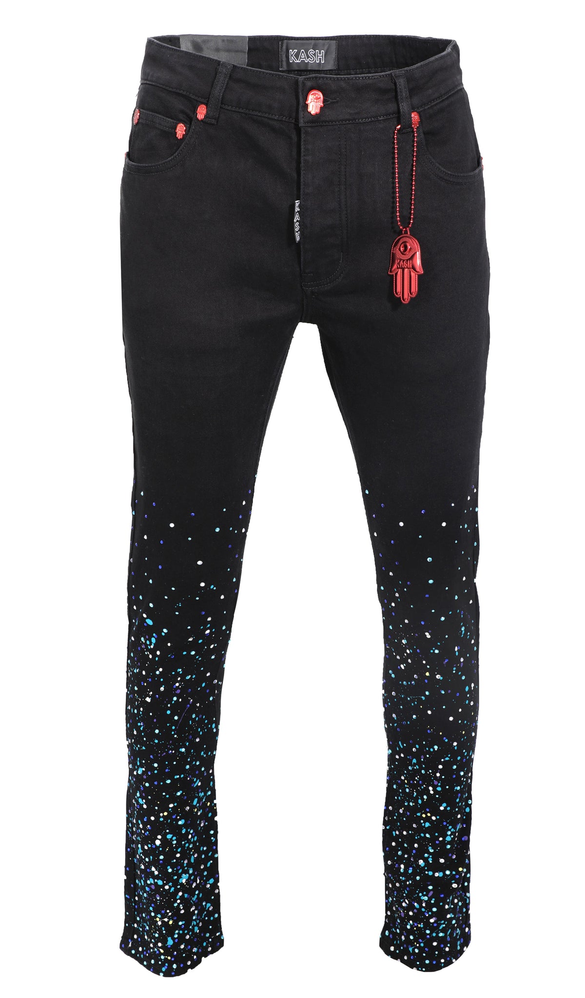 PAINT AND CRYSTAL SPLATTERED DENIM- BLACK