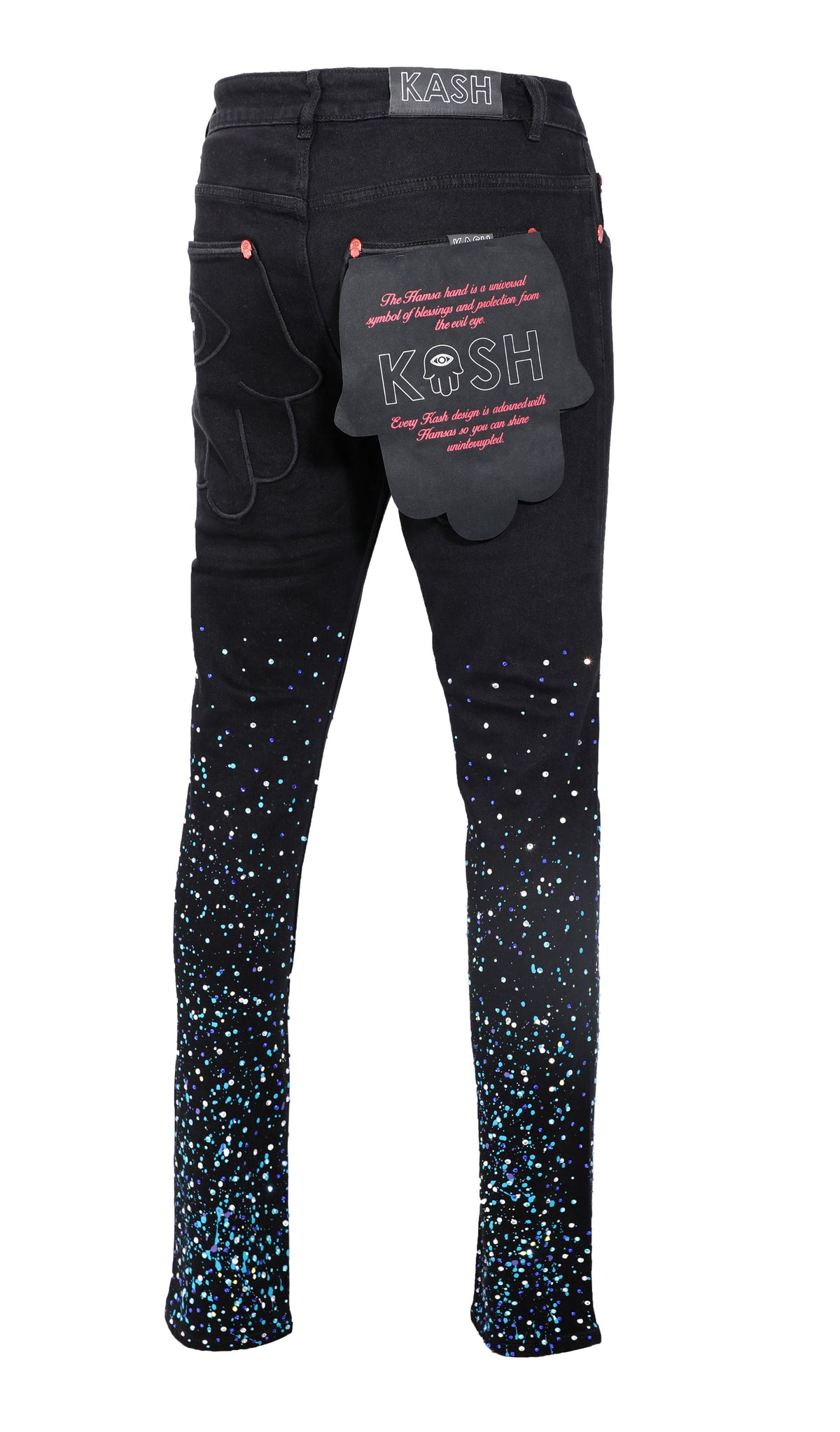 PAINT AND CRYSTAL SPLATTERED DENIM- BLACK