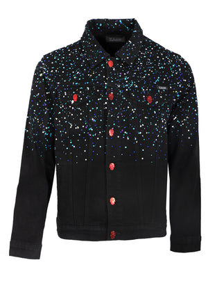 Kash Men's Paint & Crystal Splatter Denim Jacket – Black