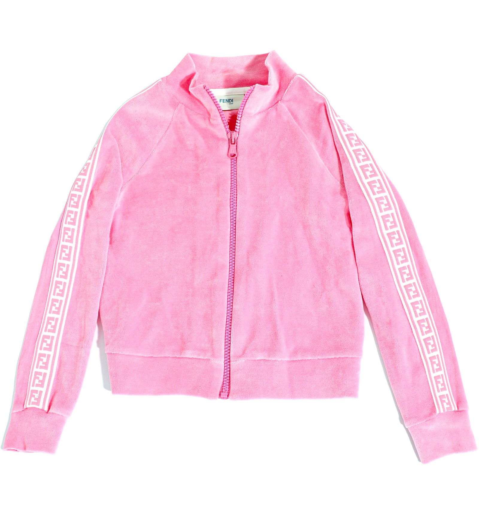GIRL ZIP UP CROPPED VELOUR SWEATSHIRT W/ FF LOGO-PINK