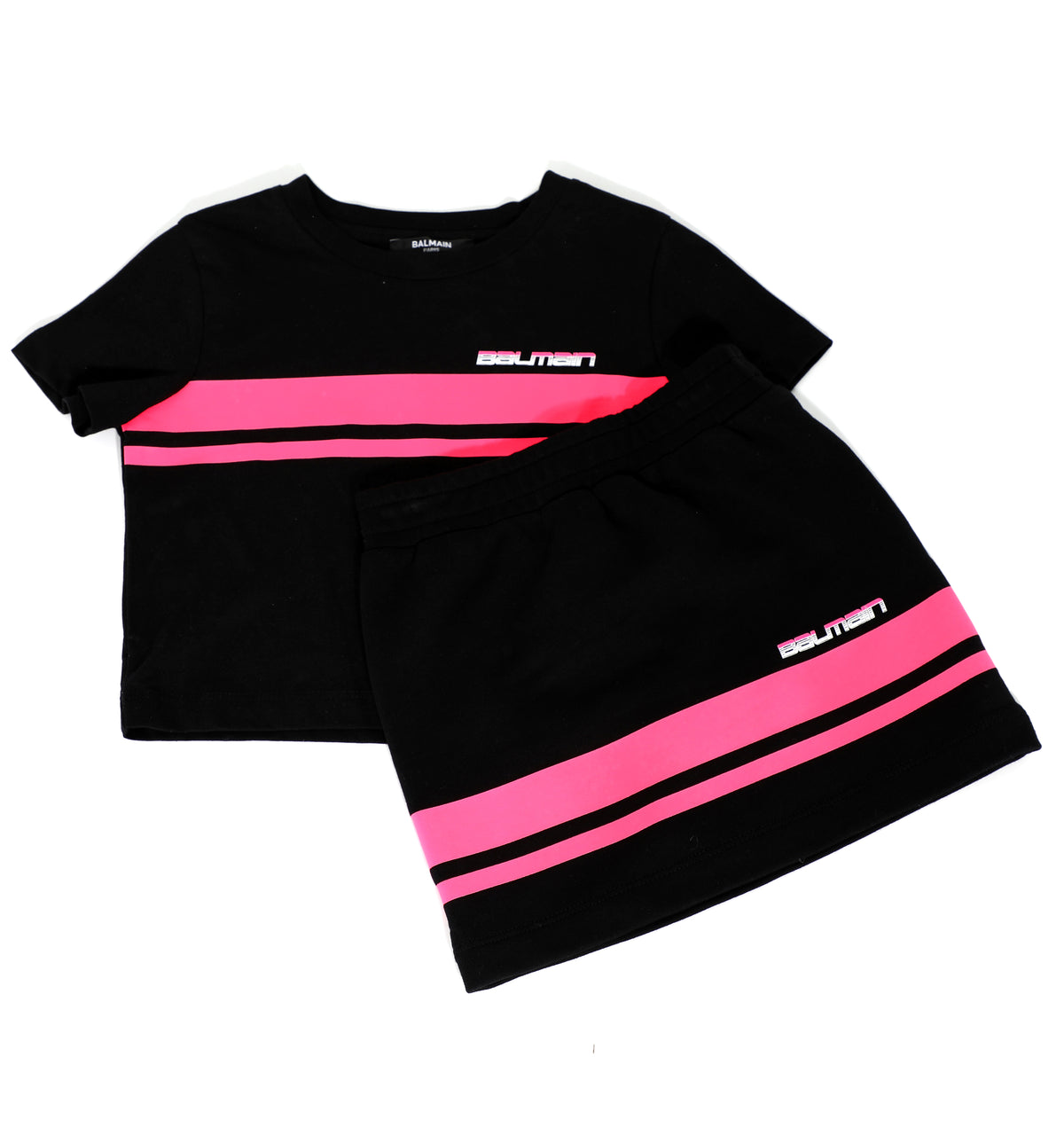 Girls Fitted Skirt with Stripe Detail and Logo-Black
